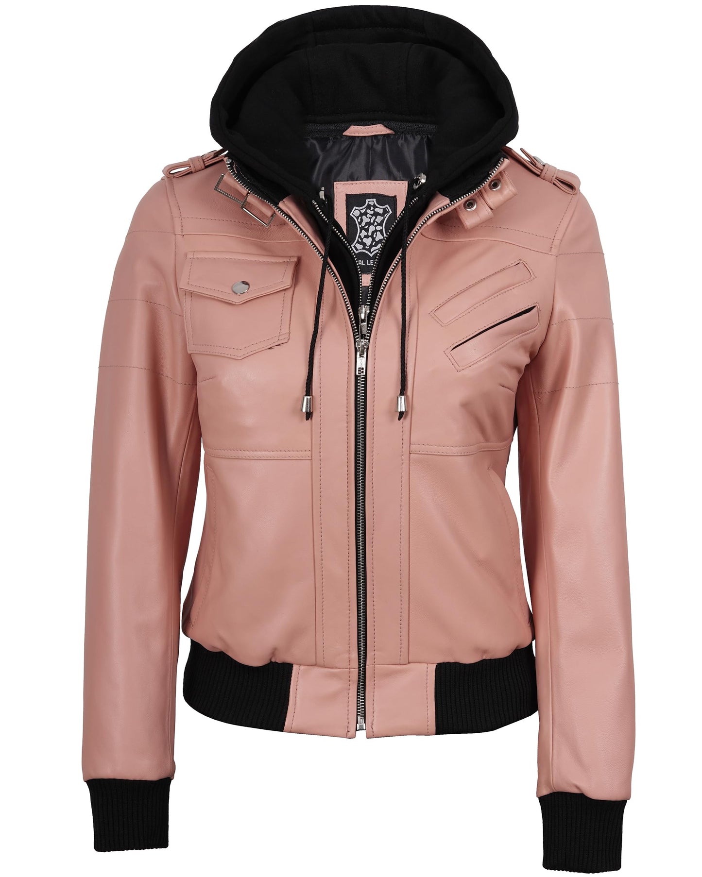 Decrum Disc Pink Leather Jacket Women - Womens Bomber Jacket | [1327015] Edinburgh Pink, XL