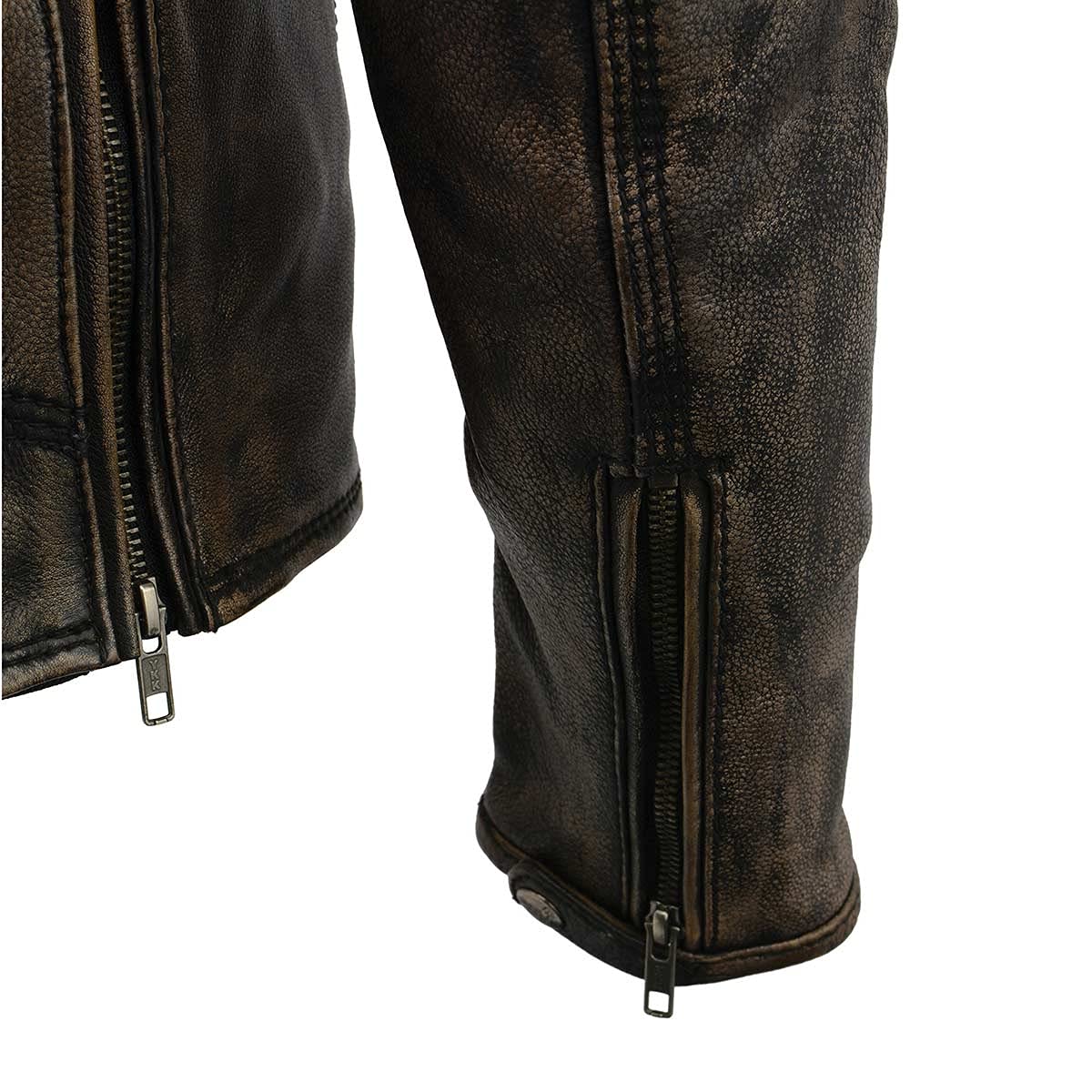 Milwaukee Leather MLM1515 Men's Classic Beltless Distressed Brown Leather Triple Stitched Motorcycle Biker Jacket - Medium