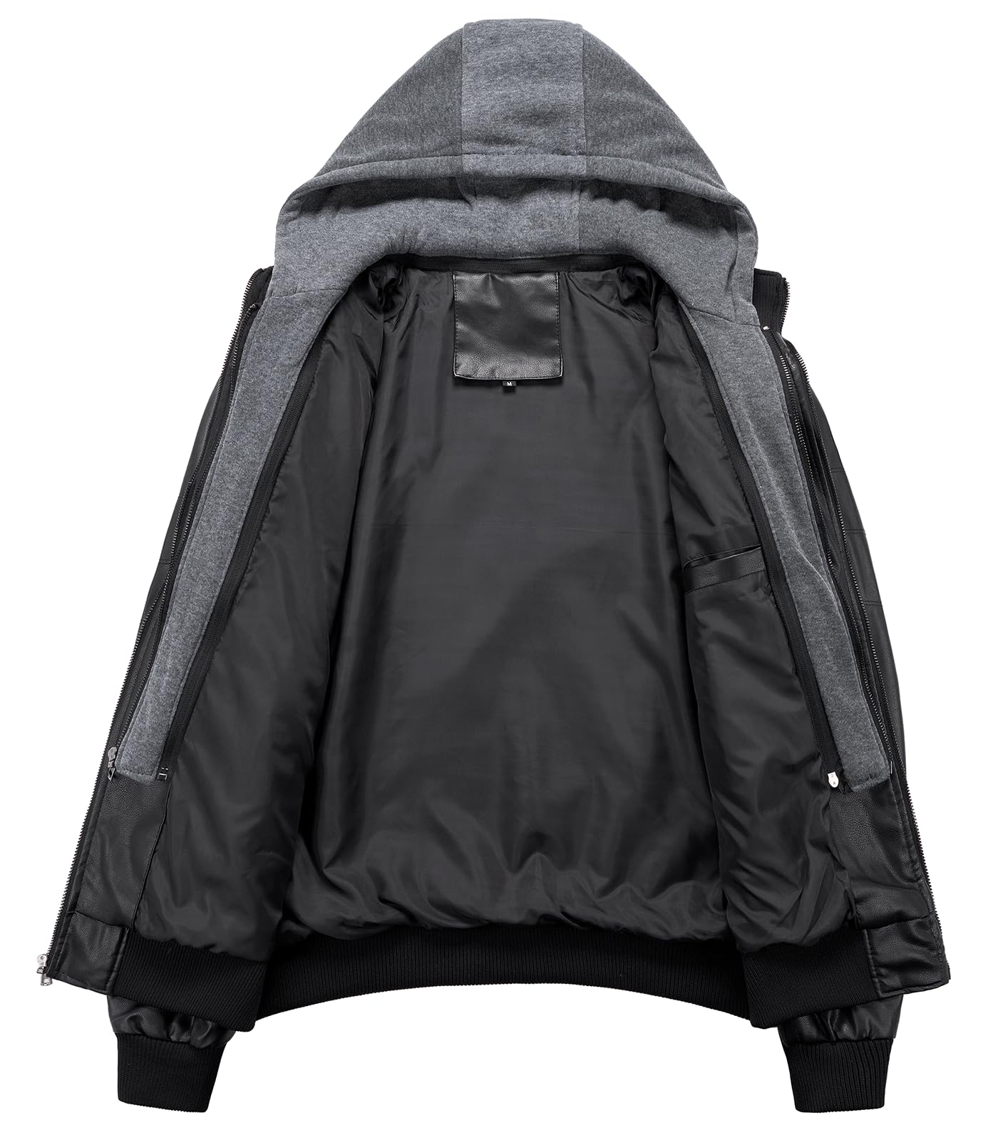 FTIMILD Men's Leather Jacket Motorcycle Jacket Windproof PU Vintage Bomber Jacket with Removable Hood