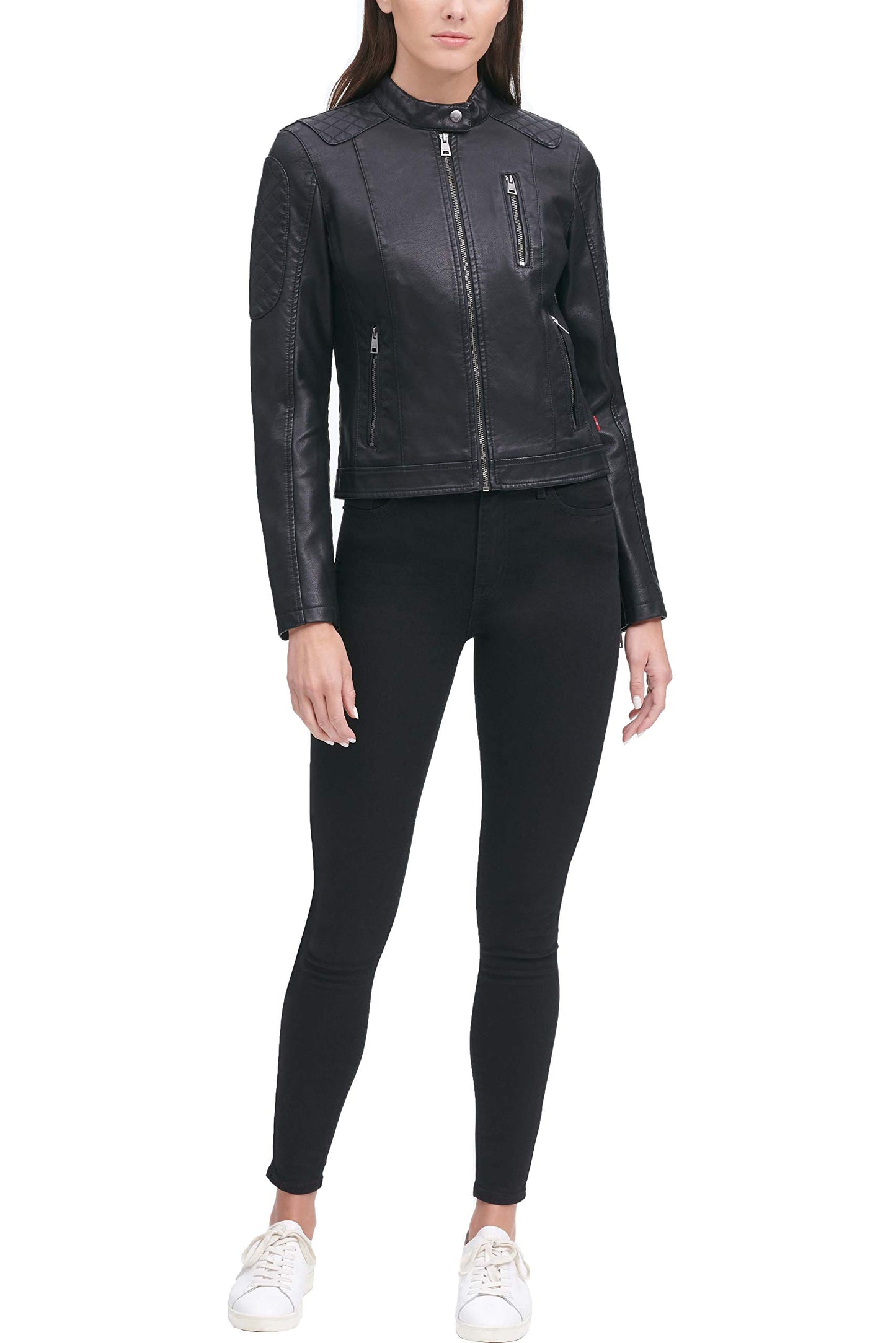Levi's Women's Faux Leather Motocross Racer Jacket (Standard and Plus), Black, Large