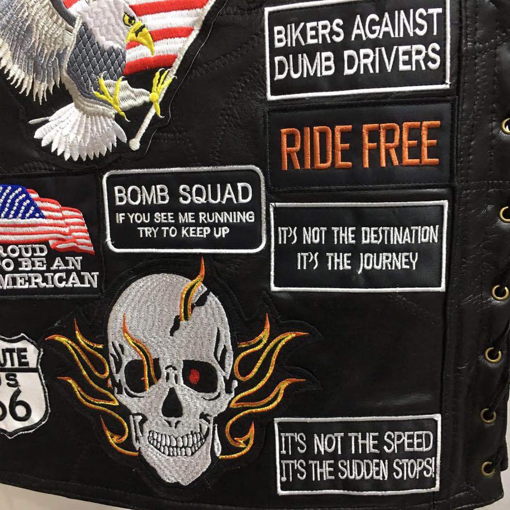 WalnutKing Men Leather Motorcycle Jacket Vest Plastered Embroidery Cool Patches Biker Vest (US, Alpha, XX-Large, Regular, Regular, Man00)