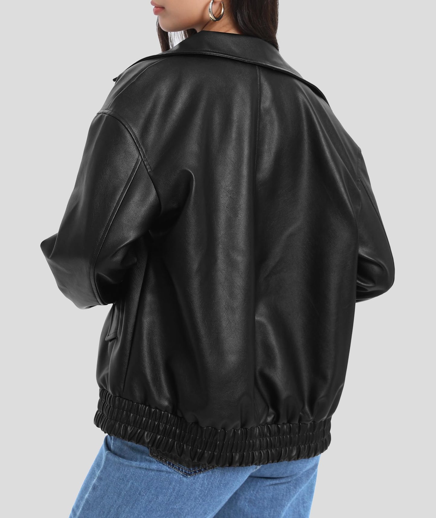 Casly Lamiit Womens Faux Leather Jacket Oversized Motorcycle Bomber Coat Winter Biker Black Jackets 2025 Trendy Street Clothes Black S