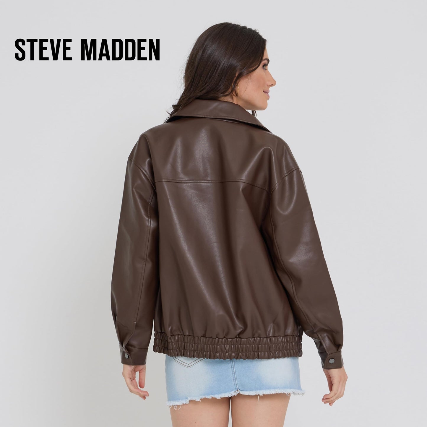 Steve Madden Leather Jacket Women – Faux Leather Oversized Bomber Jacket Women, Plus Size Motorcycle Jackets