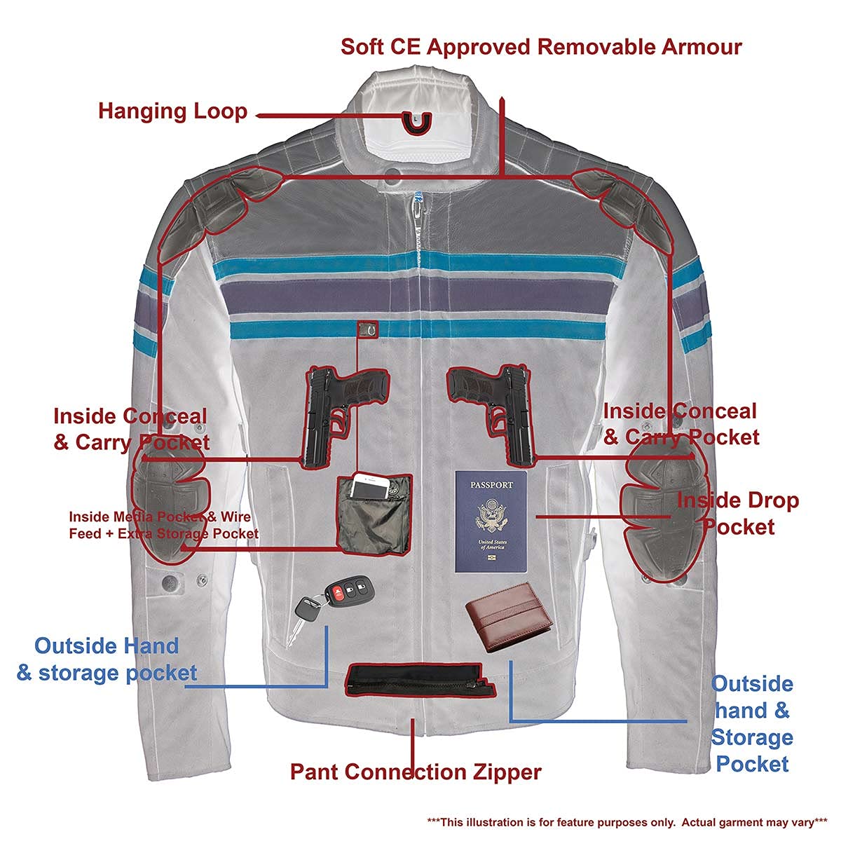 Milwaukee Leather Men’s CE Armored All-Season Motorcycle Jacket – Impact Protection Textile Racer Design - X-Large