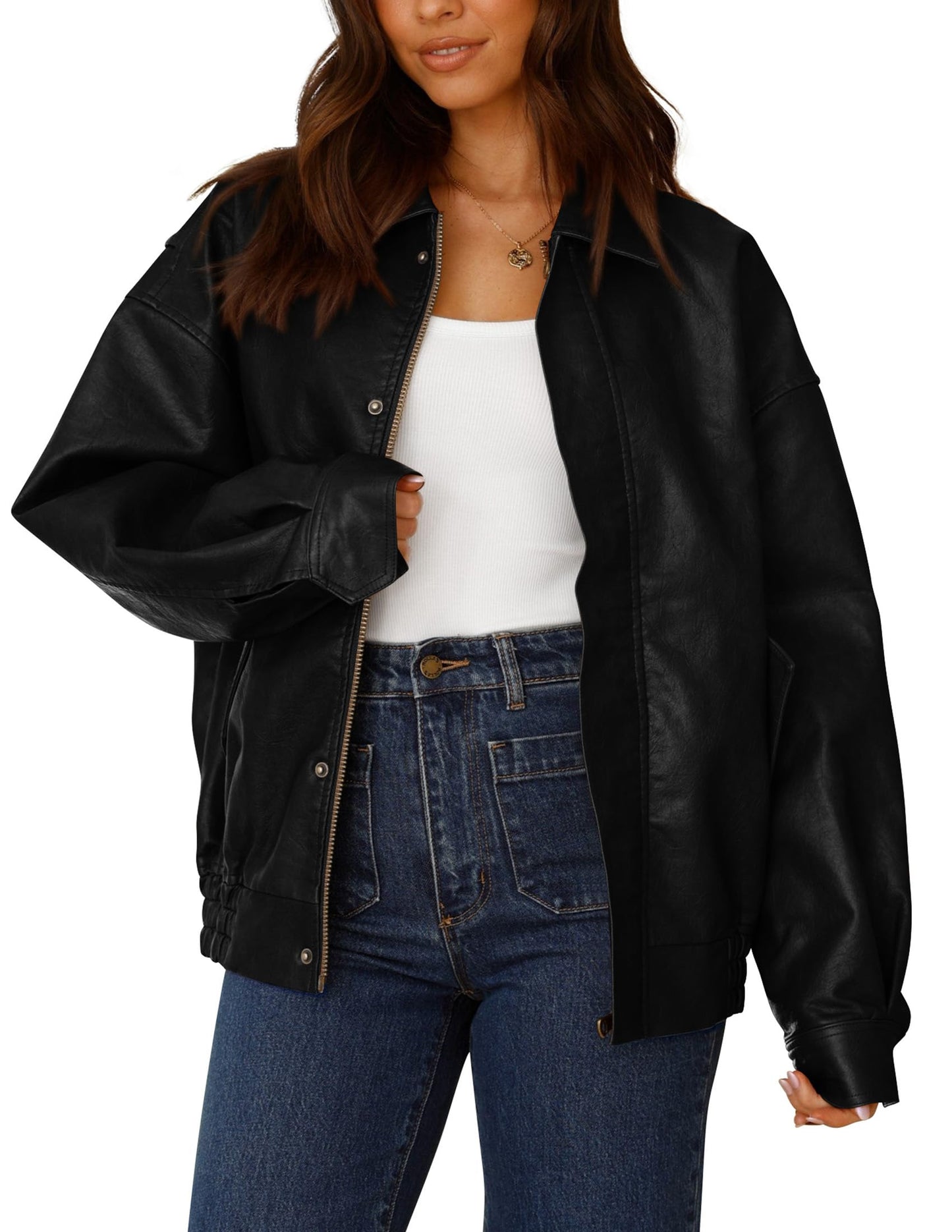 PRETTYGARDEN Women's Faux Leather Motorcycle Jackets(Black,Medium)