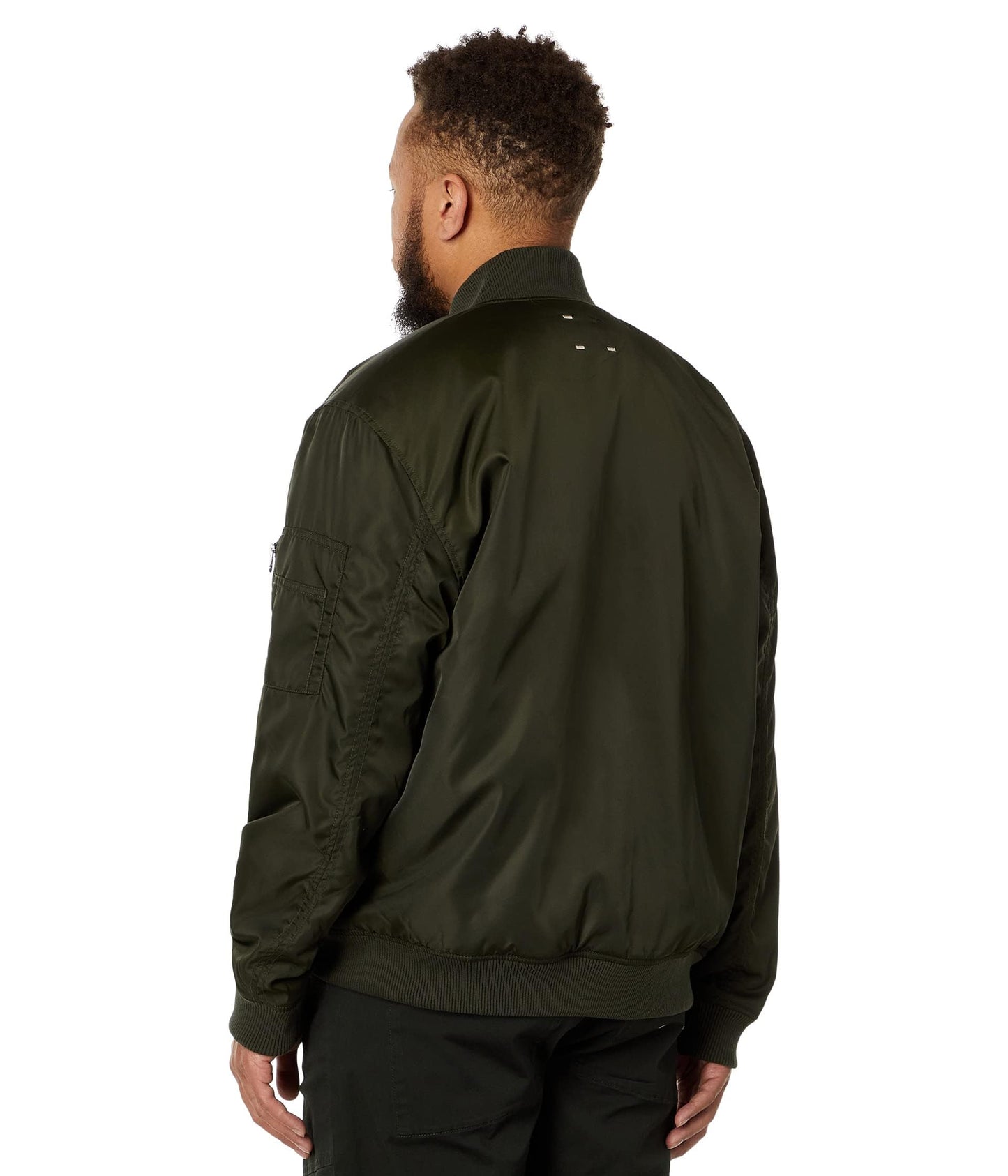 LABEL Go-To Bomber Jacket for Men – Low-Cut Collar – Front Zipper Closure – Multiple Pockets – 100% Nylon Olive MD One Size