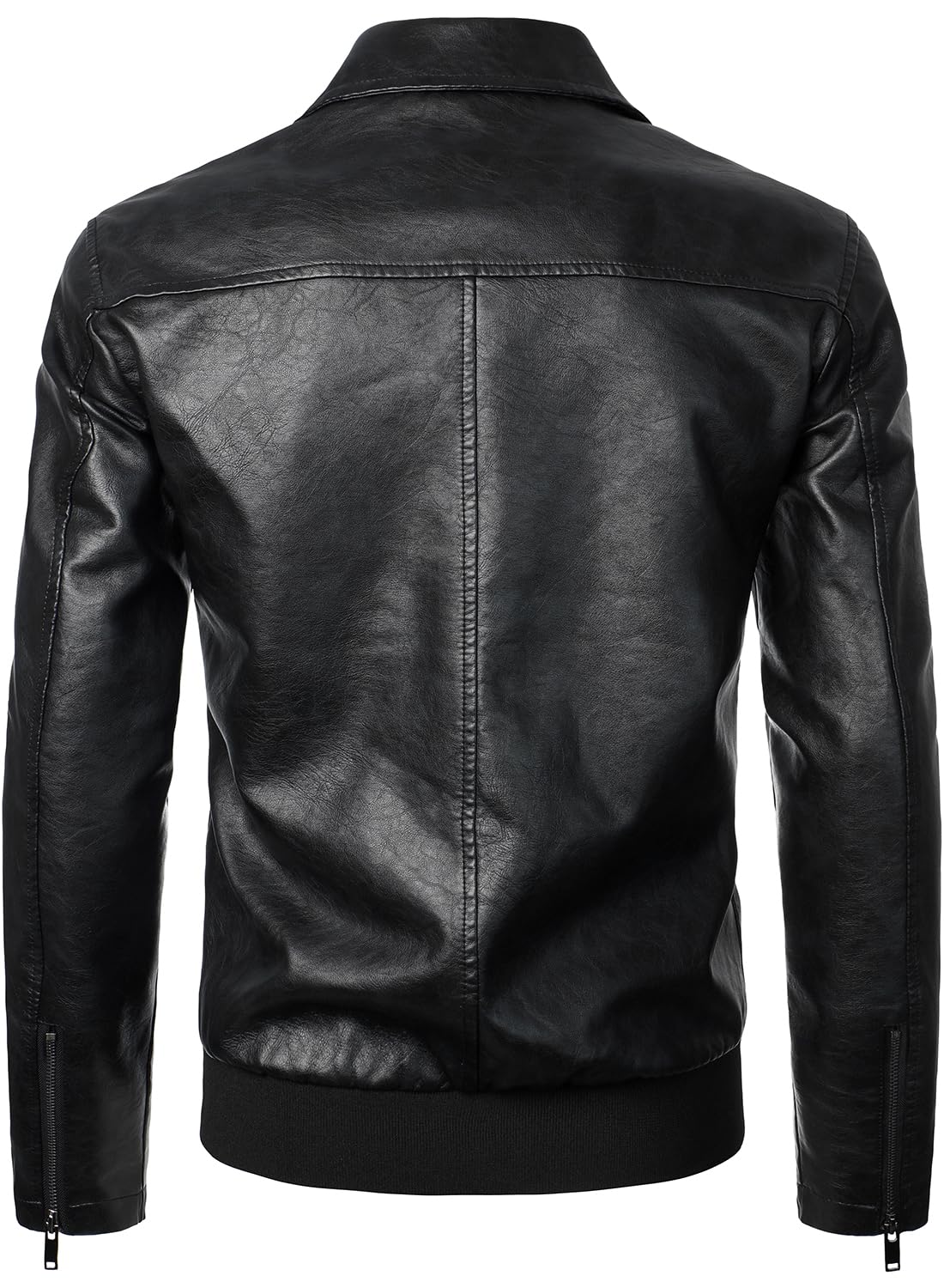 HOOD CREW Mens Faux Leather Bomber Jacket Classic Style Motorcycle Jackets Black S