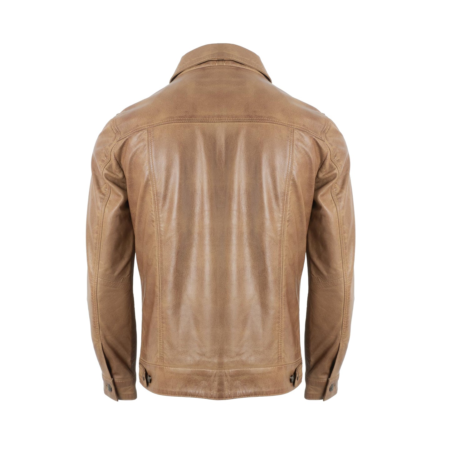 UrbanFocal Brown Leather Jacket Men - Real Lambskin Trucker Style Vintage Leather Jackets | [101002105] F.Trucker Camel, XL