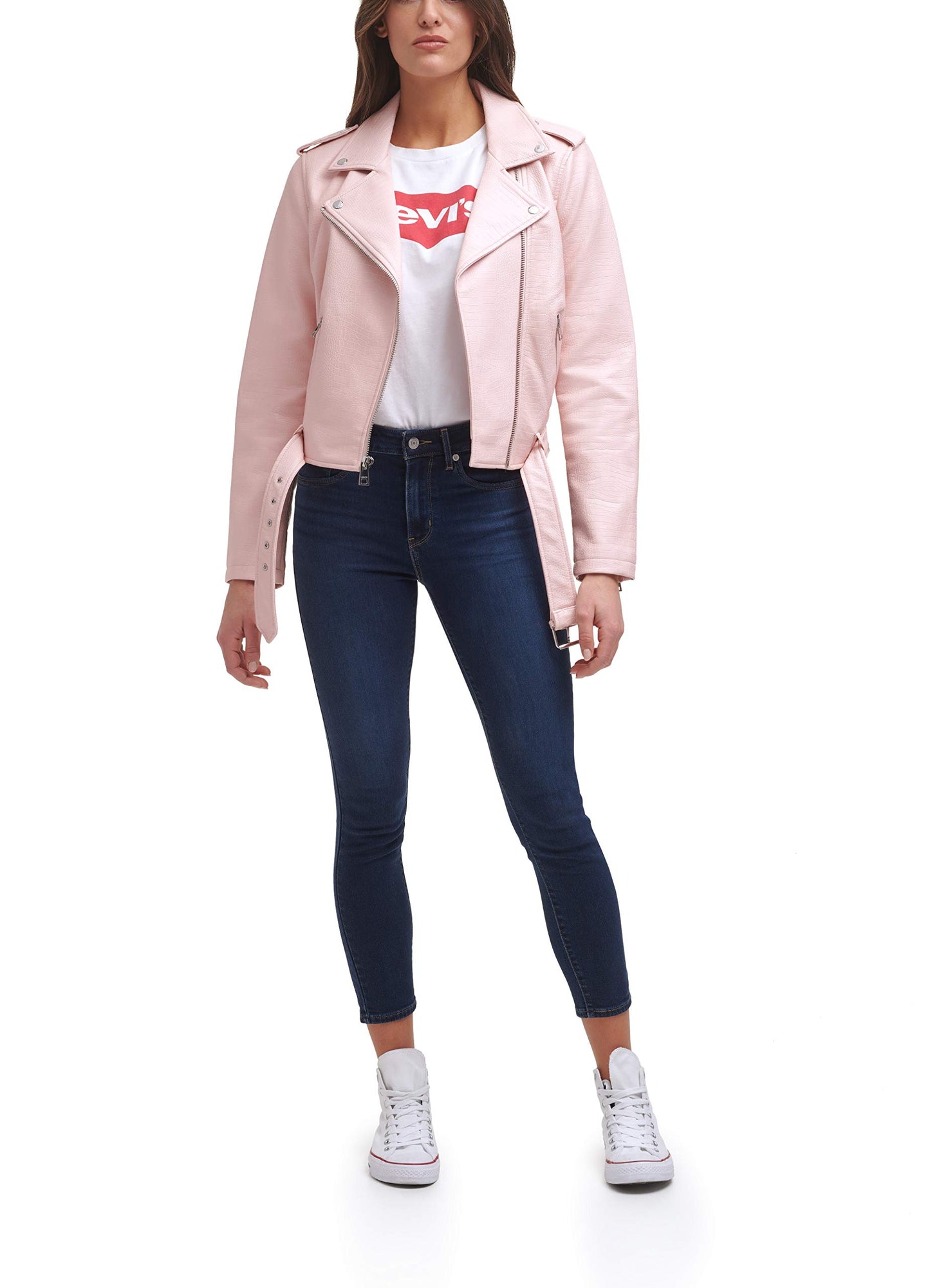 Levi's Women's Faux Leather Belted Motorcycle Jacket (Standard and Plus Sizes), Sepia Rose Croc, 1X