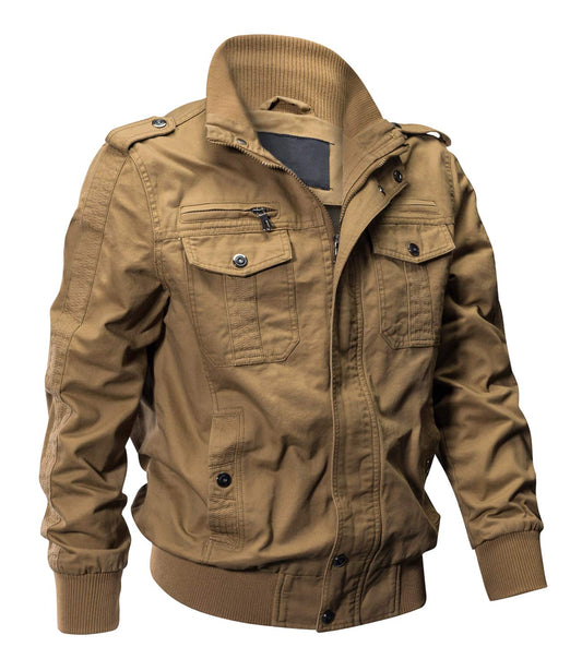 EKLENTSON Bomber Jacket for Men Military Fall Lightweight Windbreaker Flying Cargo Jacket Khaki M
