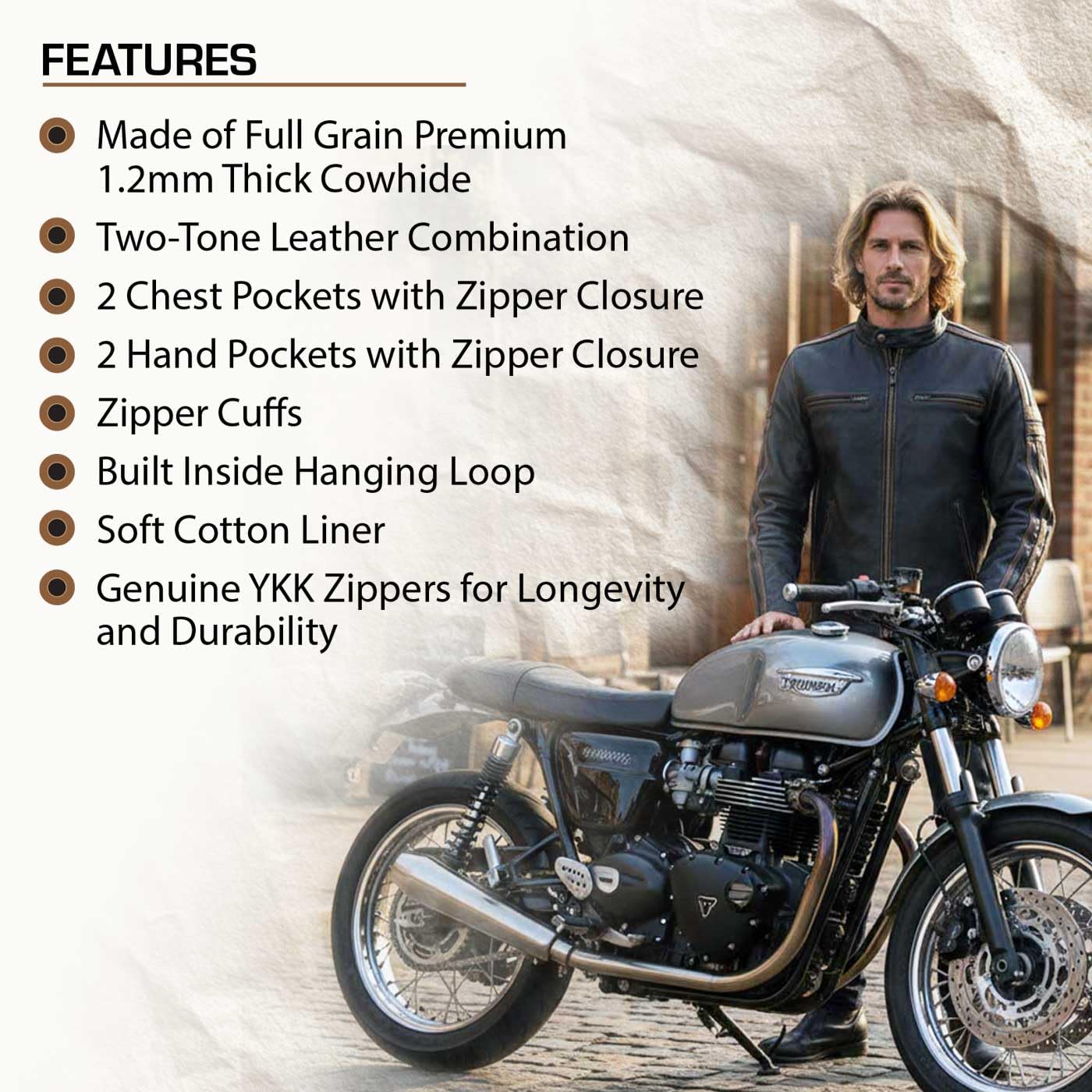 Milwaukee Leather Men’s Copperline Black Leather Moto Café Racer Jacket, Stand Collar, 6 Pockets - SFM1816
