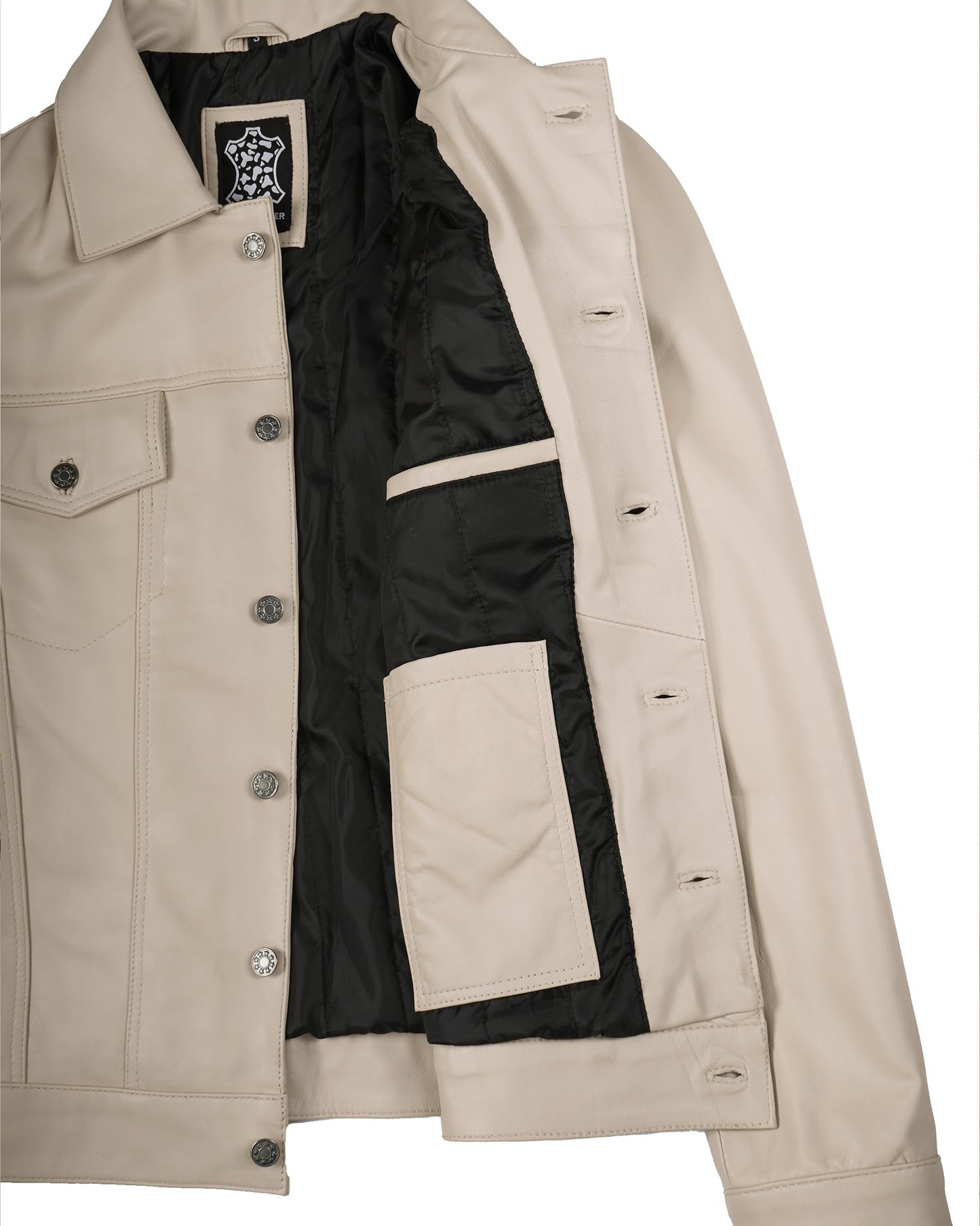 Blingsoul Classic Men's Trucker Leather Jacket with Shirt Style Collar | [1124025] Fernando Beige, XL