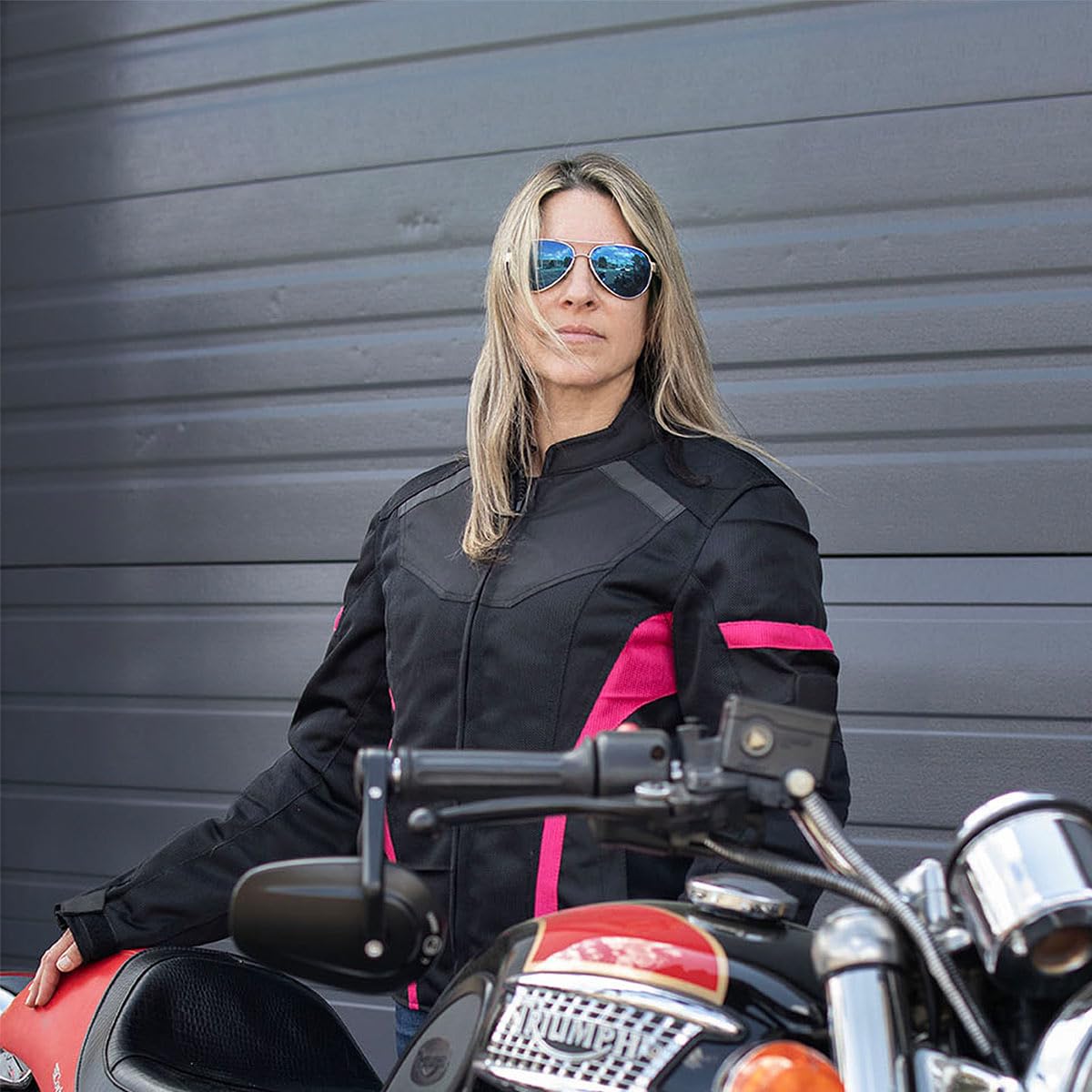 Milwaukee Leather MPL2794 Black and Pink Mesh/Textile Armored Motorcycle Racer Jacket for Women - All Season Jackets - Medium