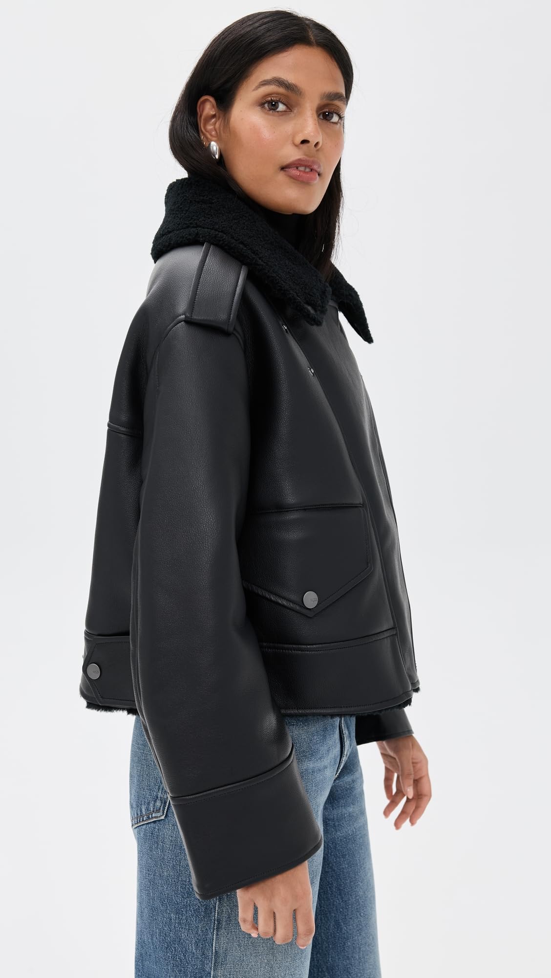 UGG Women's Finnian Luxefluff Moto Jacket Coat, Black, XL