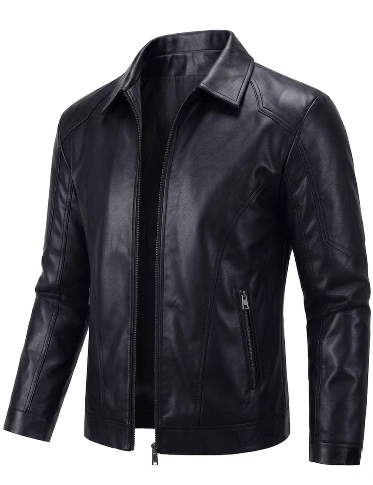 Zbrandy Mens Leather Jacket Faux Leather Motorcycle Jackets Turn Down Collar Biker Coat Outwear Black M