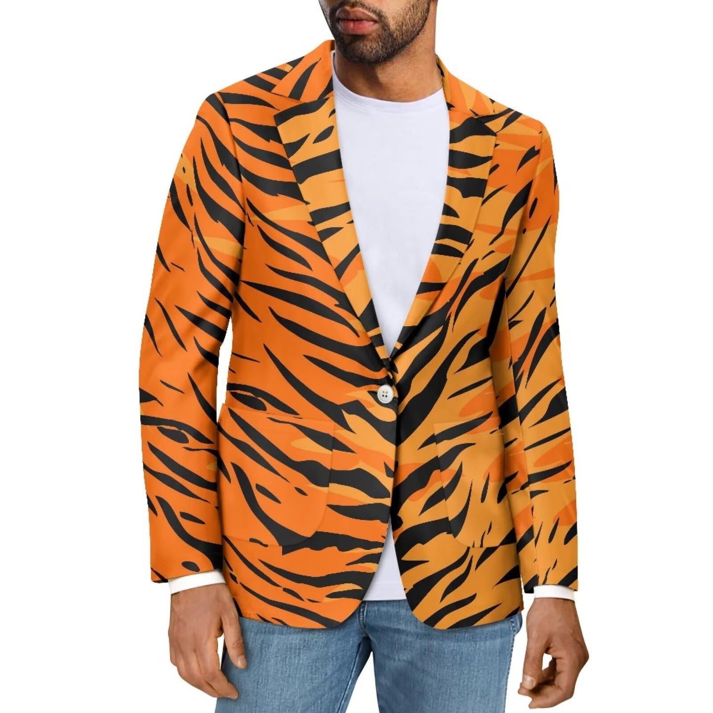 Psaytomey Men's Casual Suit Blazer Jackets Lightweight Sports Coats One Button Tiger Skin Printed Blazer for Men Business Jackets Plus Size Blazer