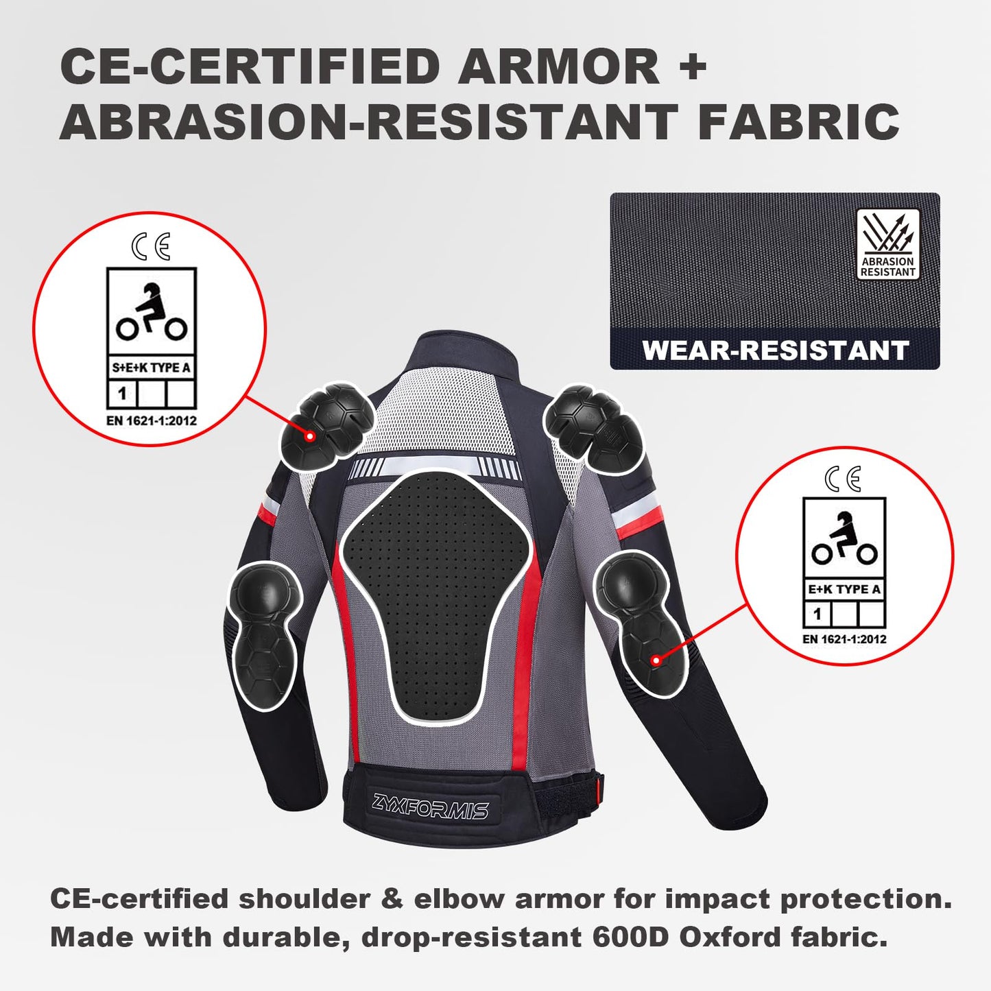 Zyxformis Summer Motorcycle Jacket, Breathable Mesh Motorcycle Riding Jacket For Men With CE Armored