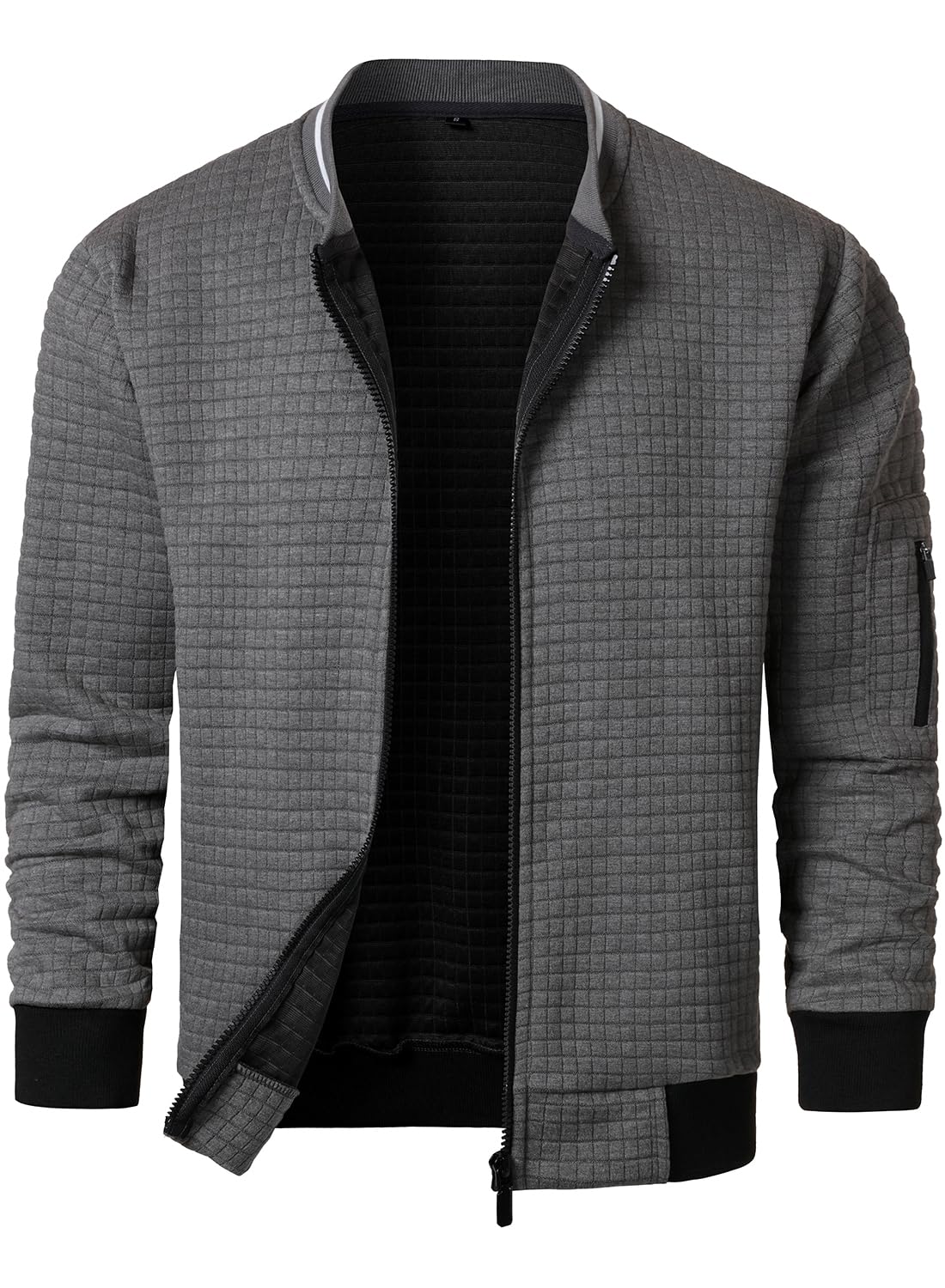 HOOD CREW Men’s Lightweight Casual Jackets Varsity Bomber Jacket Coat with Zipper Dark Grey L