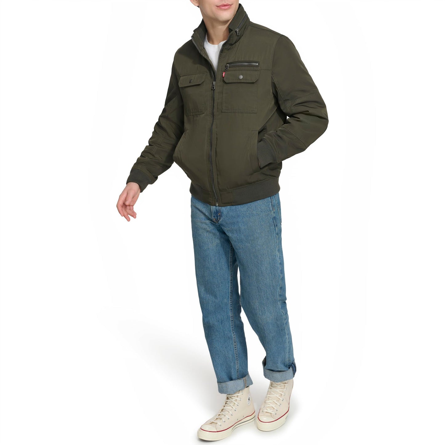 Levi's Stand Collar Utility Bomber Jacket, Army Green, M