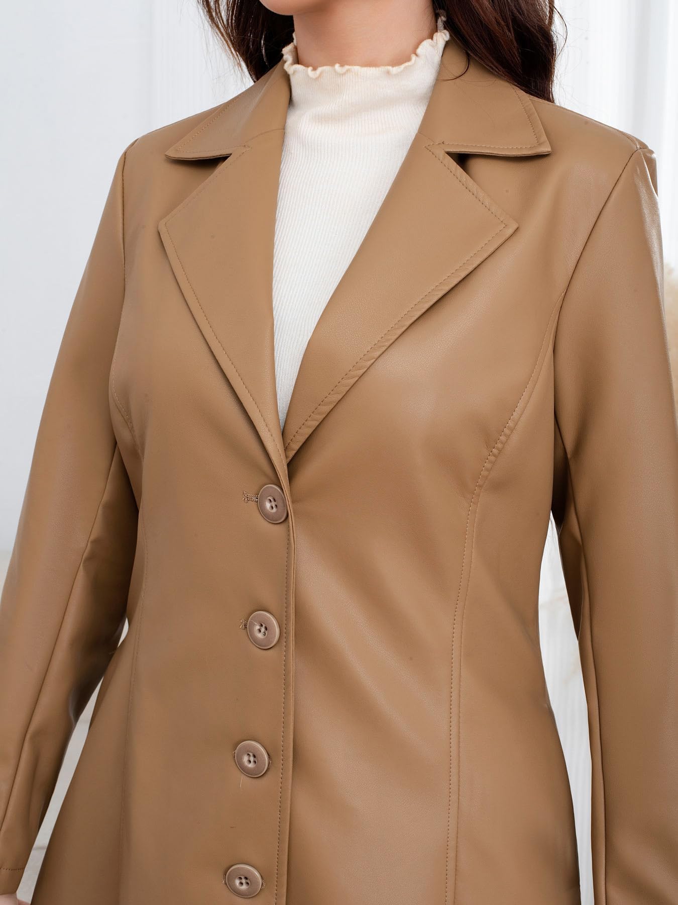 utcoco Womens Faux Leather Trench Coat Classic Lapel Button Down Maxi Jacket 2025 Stylish Overcoat (Small, Brown)