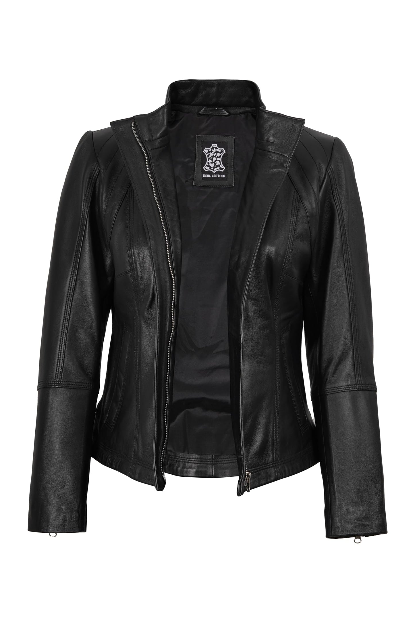 Decrum Disc Black Biker Leather Jacket Women - Leather Black Jacket for women | [1303412] Acerra Black, S