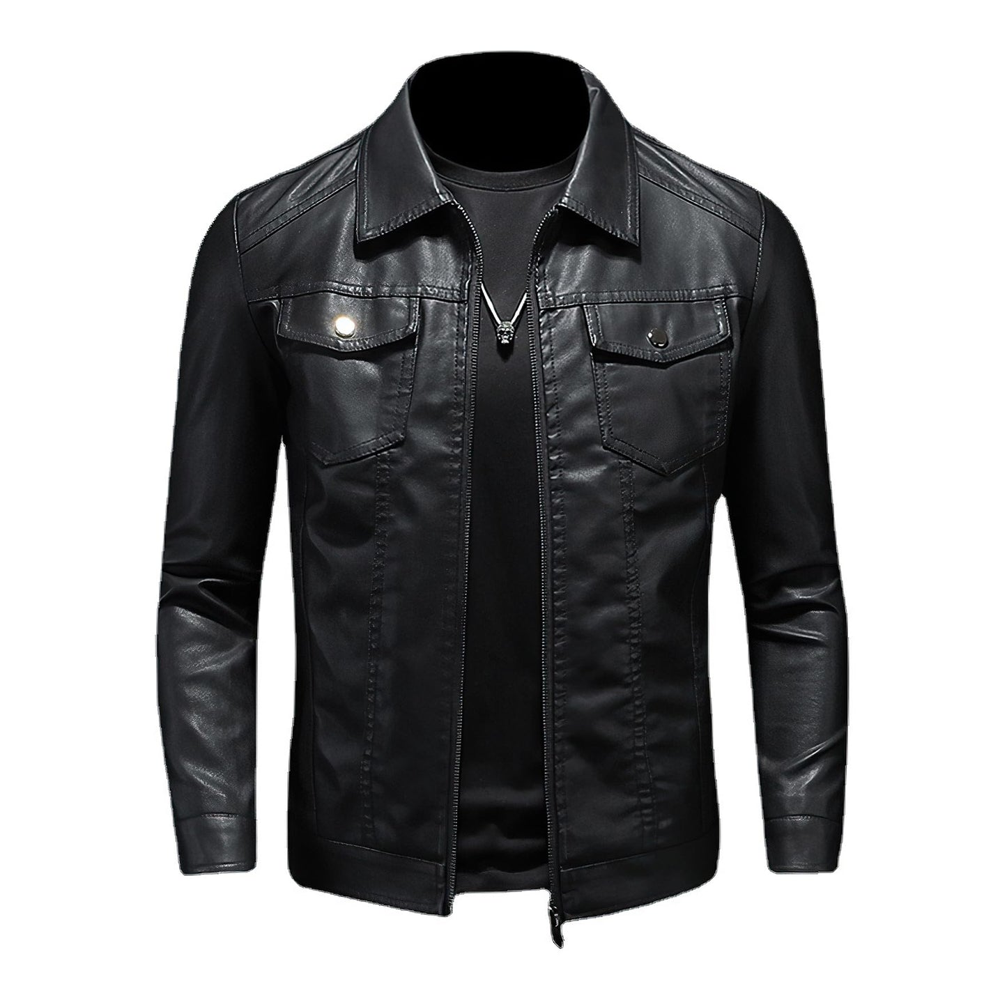 ZFBAOJT Mens Leather Jacket Motorcycle Black Biker Jackets Vintage Faux Leather Outwear Casual L