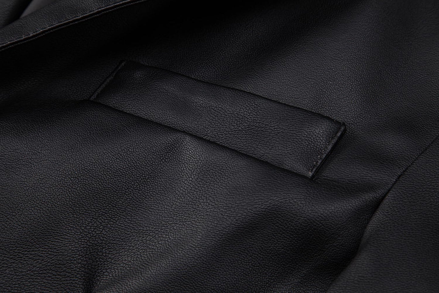 Womleys Men's Casual Notched Collar One Button Faux Leather Blazer Suit Jacket Sport Coats (Large, Black)