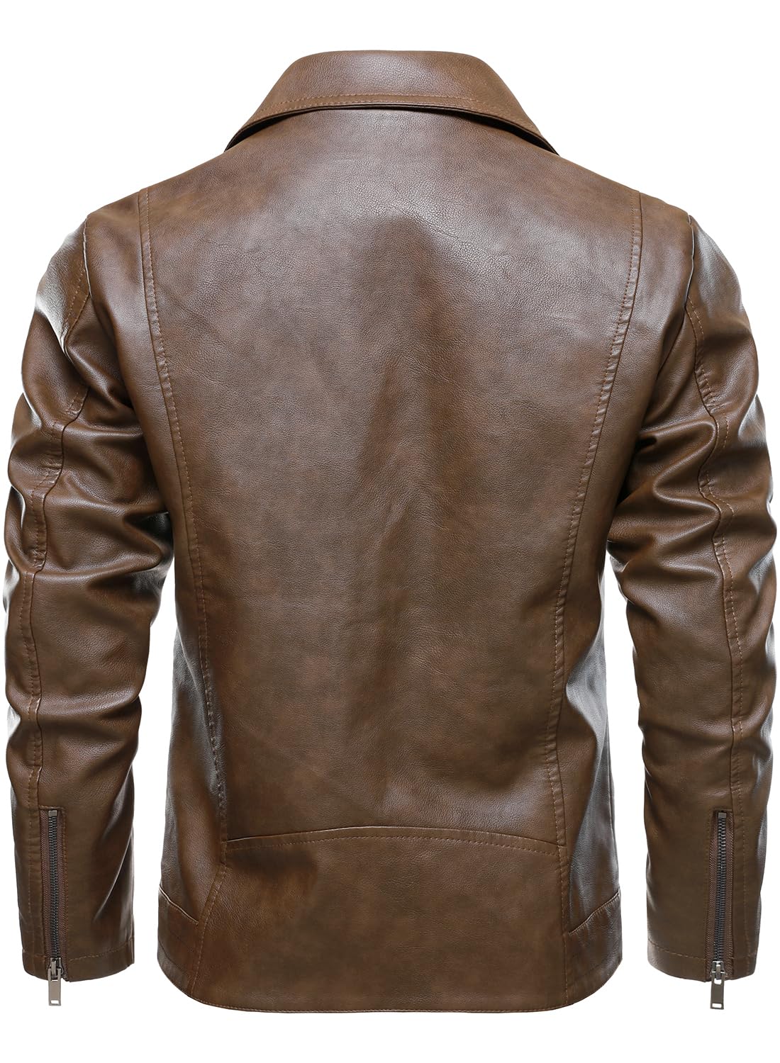 HOOD CREW Men’s Faux Leather Jacket Cool Motorcycle Lapel Biker Jackets Zip Up Riding Coat Brown L