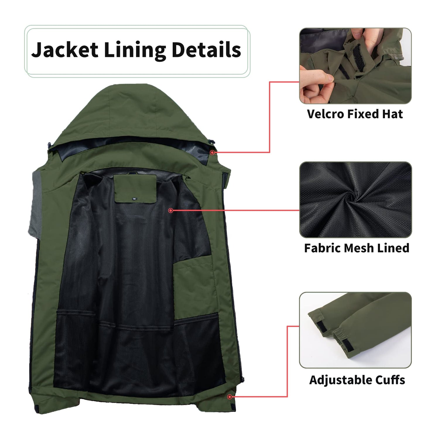 Kugnala Mens Rain Jacket Waterproof Raincoat Lightweight Rain Coat Hooded Windproof Windbreaker Jackets for Men Hiking Cycling Travel Green 6XL