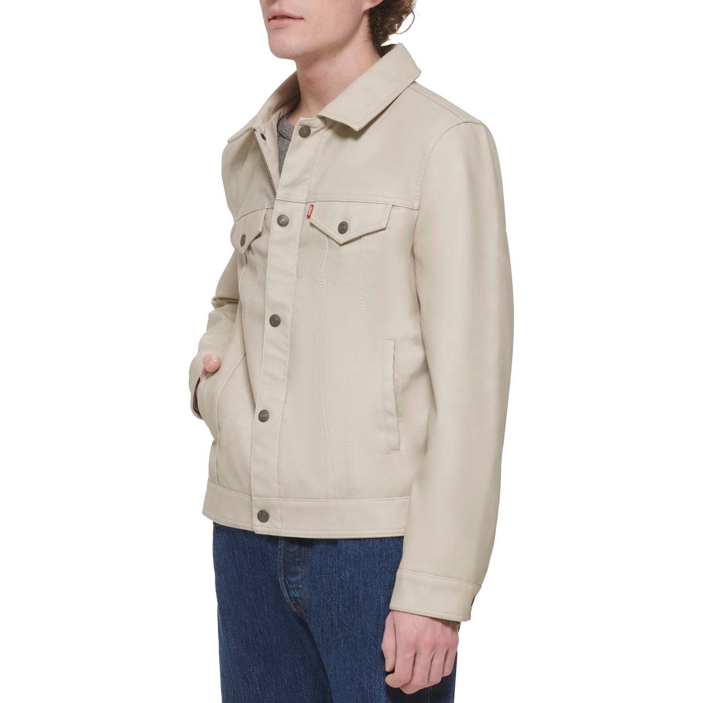 Levi's Men's Faux Leather Classic Trucker Jacket, New Oyster, Large