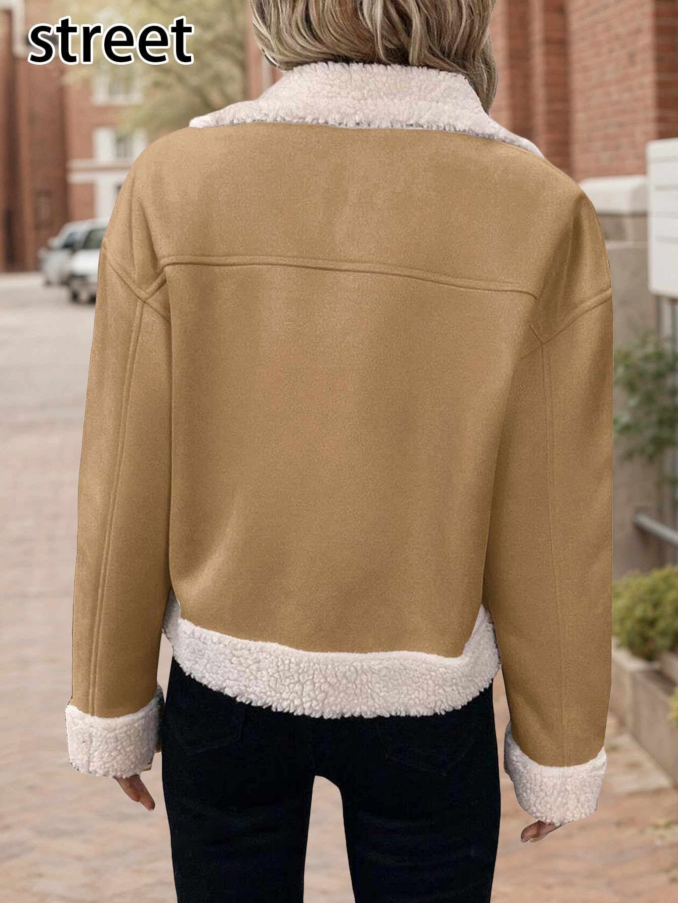 Mina Self Faux Suede Jackets Coats for Women 2025 Winter Brown Cropped Sherpa Fur Leather Jacket Winter Warm Clearance Fleece Fuzzy Shearling Outerwear Short Fashion Trendy Patchwork Casual Coat