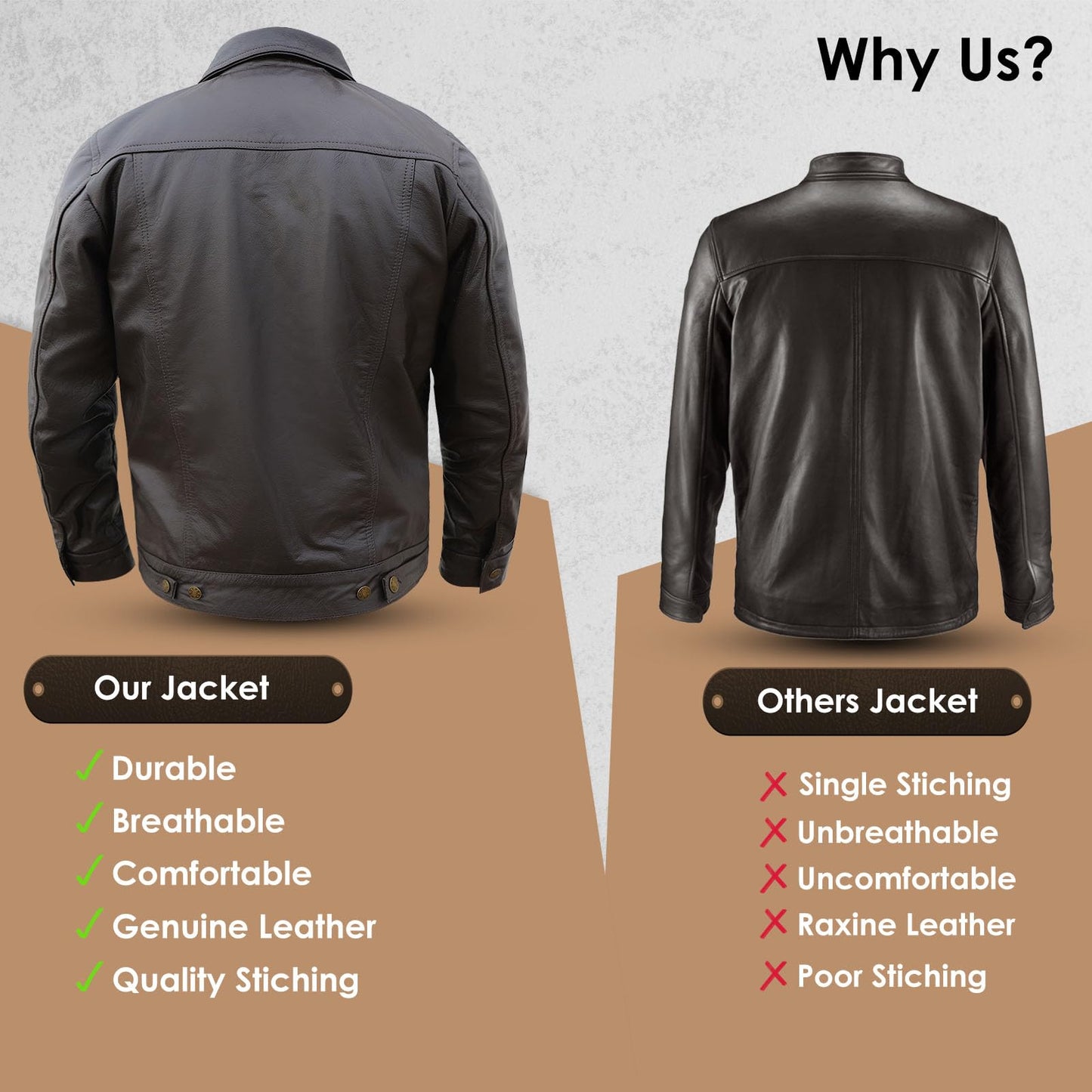 PPE FIT Real Lambskin Vintage Trucker Jacket Men - Motorcycle Fashion Leather Jacket Men,Shirt Collar Jackets For Mens (3XL, Dark Brown)