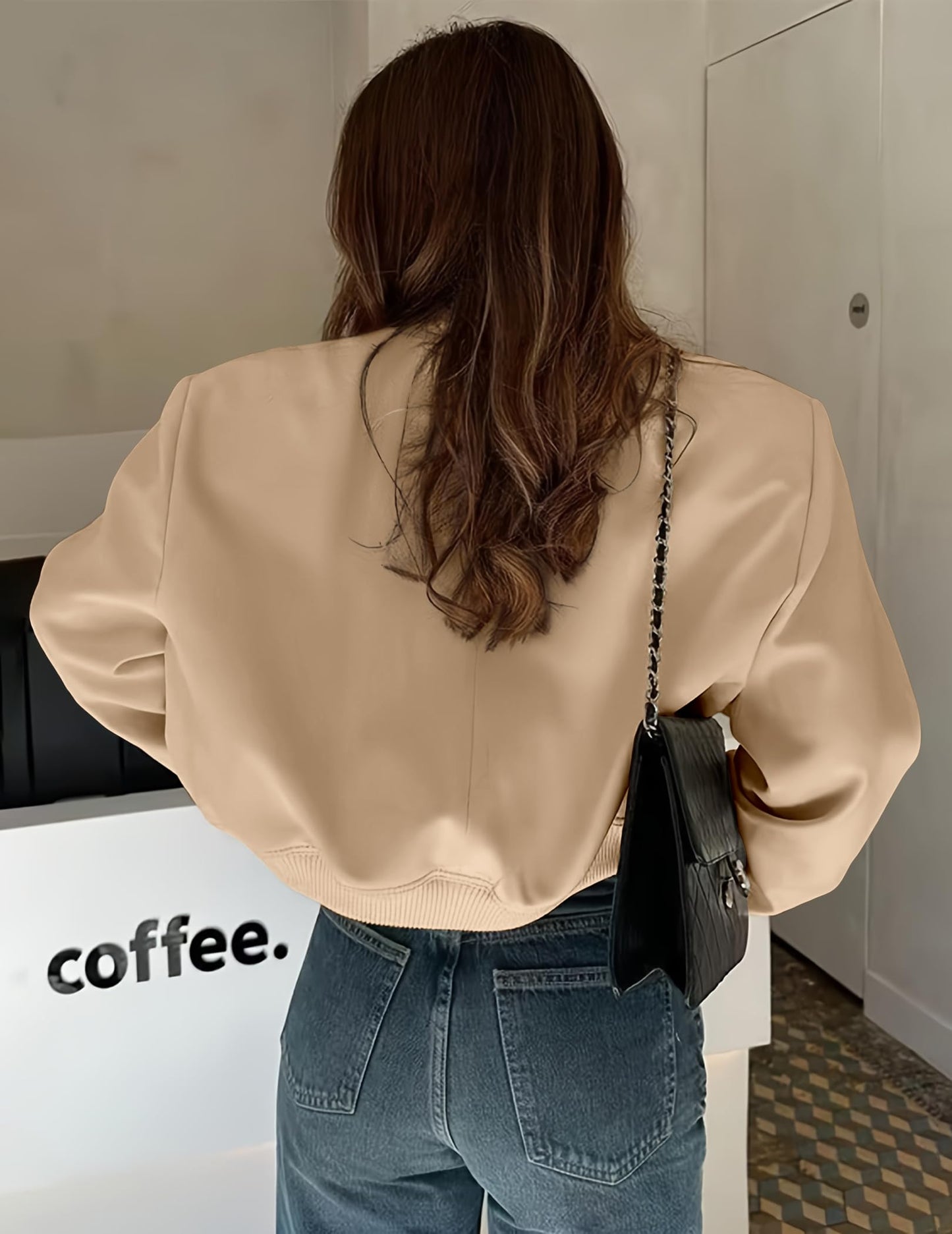 Zeagoo Ladies Jackets Cropped Bomber Shacket Stand Collared Coats Outerwear