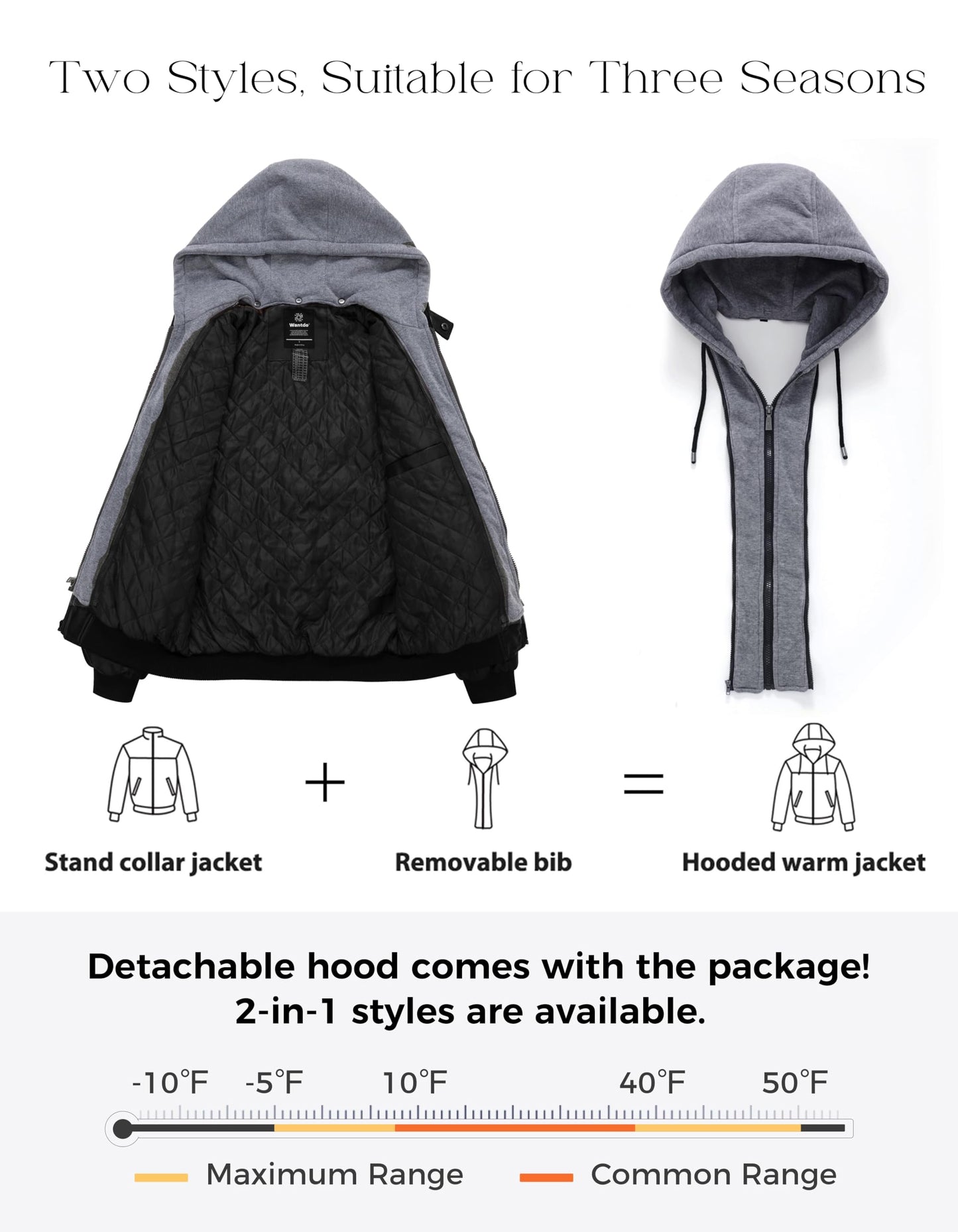 Wantdo Men's Faux Leather Motorcycle Jacket Slim Fit Warm Winter Jackets with Removable Hood Black Large