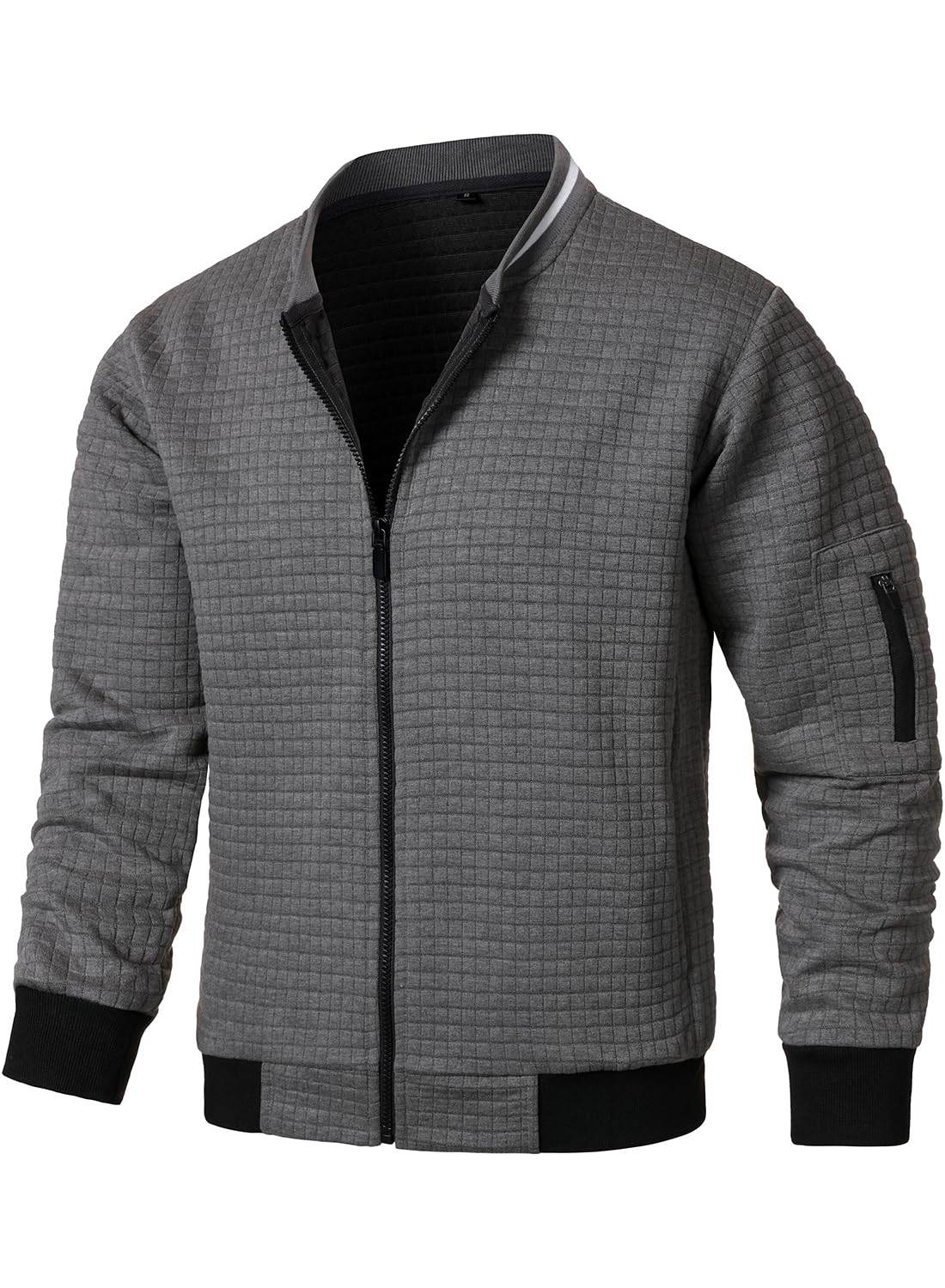HOOD CREW Men’s Lightweight Casual Jackets Varsity Bomber Jacket Coat with Zipper Dark Grey L