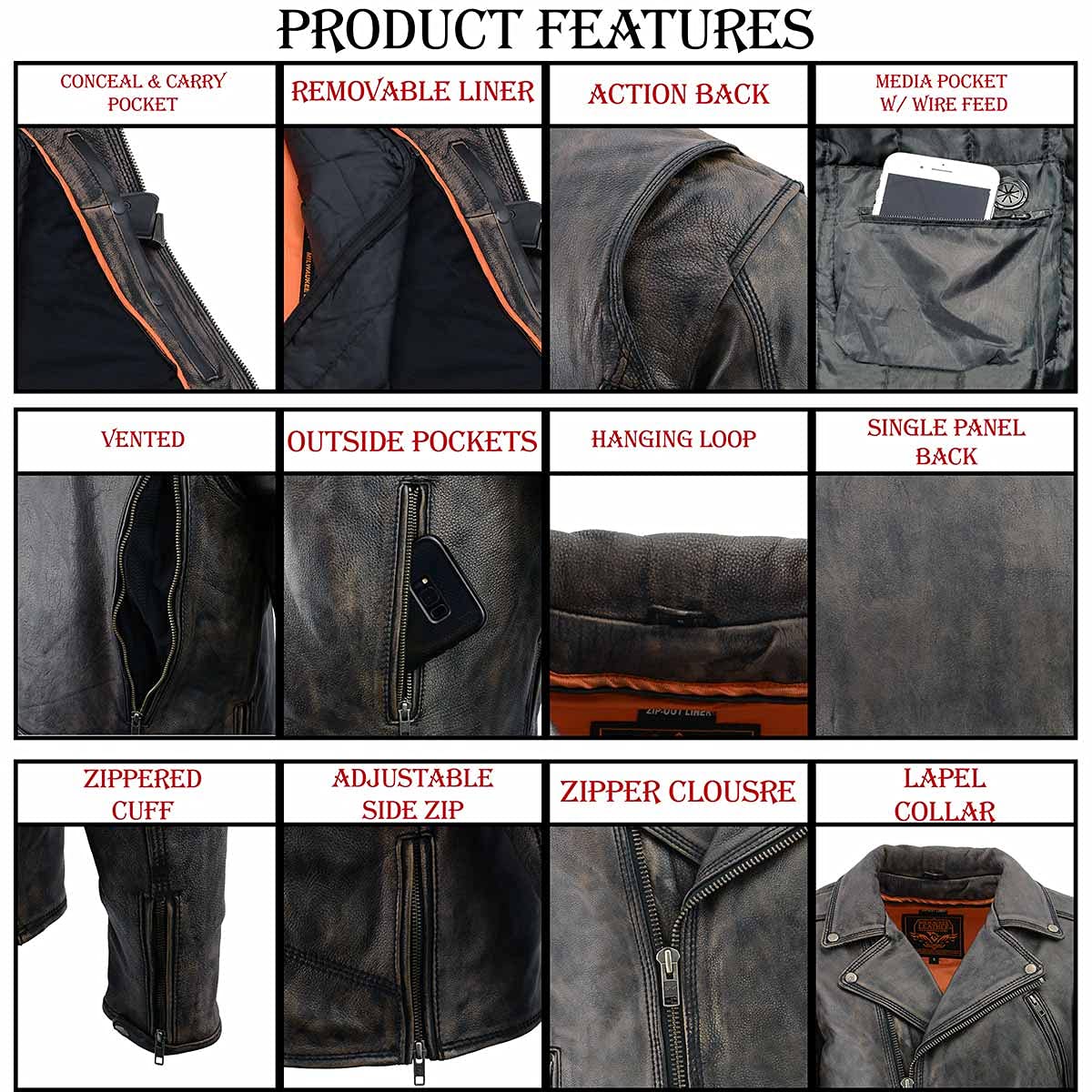 Milwaukee Leather MLM1515 Men's Classic Beltless Distressed Brown Leather Triple Stitched Motorcycle Biker Jacket - X-Large