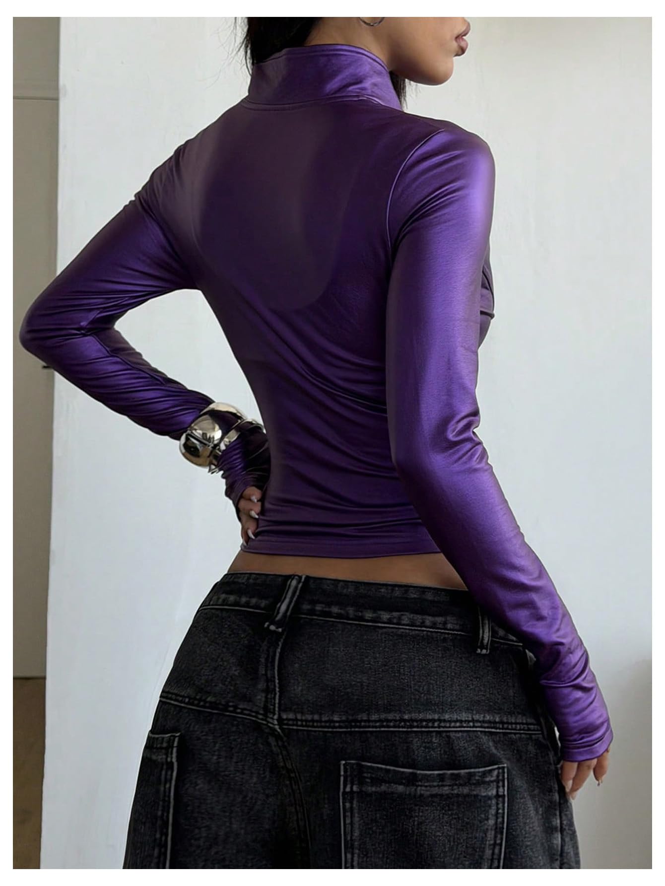 GORGLITTER Women's Faux Leather Cropped Jacket Y2k Motorcycle Jackets