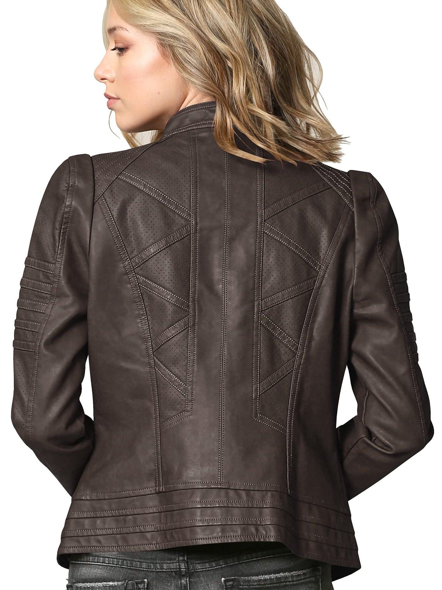 Made By Johnny MBJ WJC746 Womens Vegan Leather Motorcycle Jacket XL Coffee