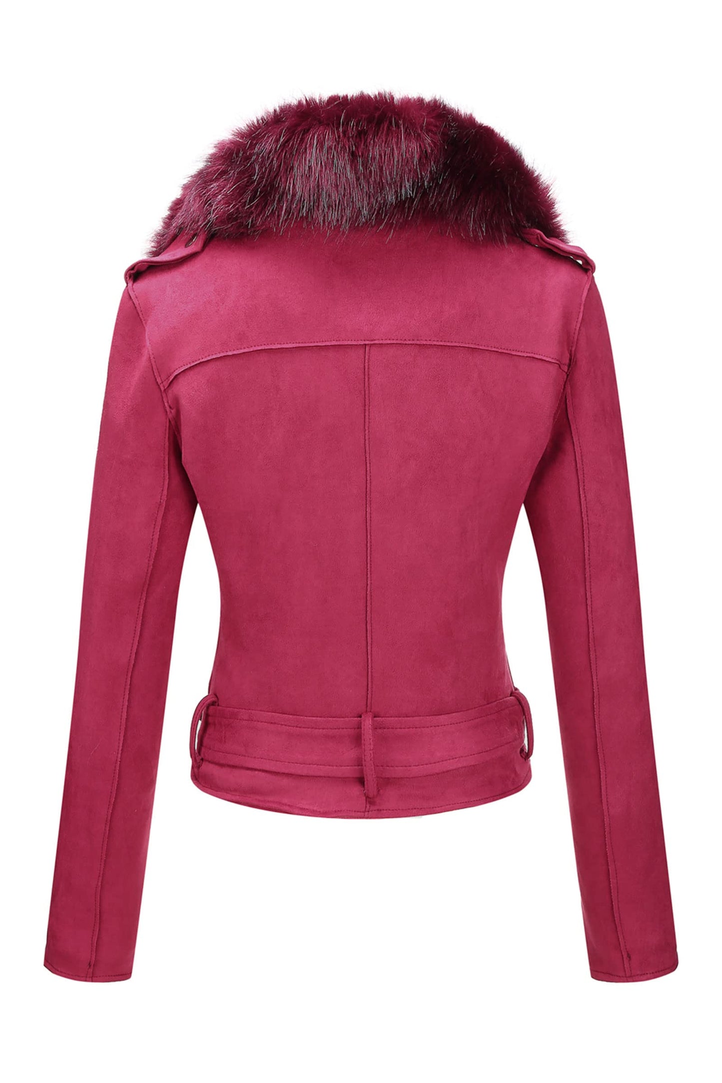 Bellivera Women Faux Suede Jacket Moto Biker Sherpa-Lined Coat Red S