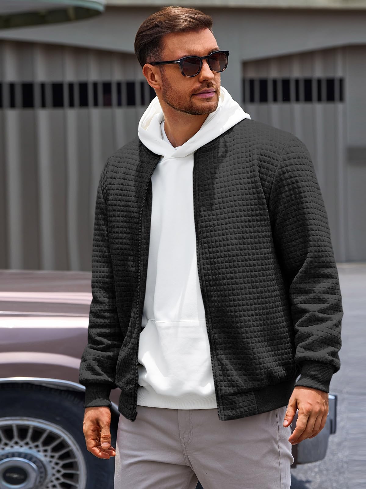 Runcati Mens Bomber Jacket Casual Lightweight Varsity Jackets Waffle Coat
