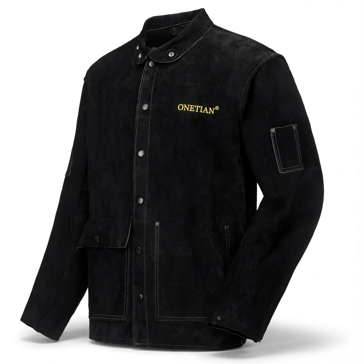 ONETIAN Black Leather Welding Jacket,Flame Heat Resistant (M)