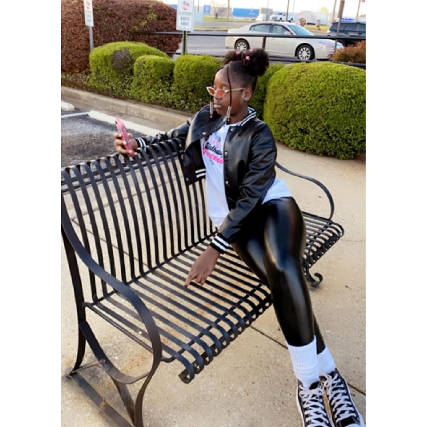 Xaspee Varsity Bomber Jacket Women Causal Baseball Crop Top Letterman Faux Leather Snap Button Sports Outwear Jackets (Black, L)