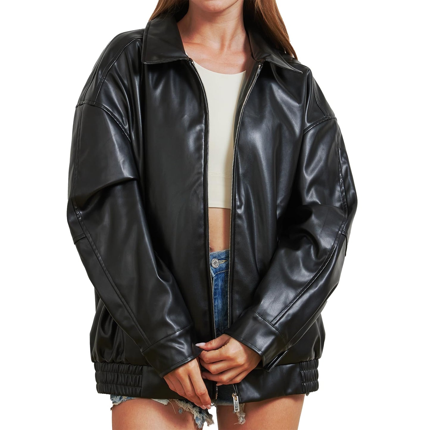 Keoouure Leather Jacket Women Oversized Faux Jacket Fall Fashion Motorcycle Coat 2026 Outfits Clothes Y2k Tops