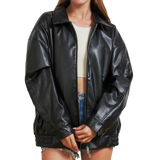Keoouure Leather Jacket Women Oversized Faux Jacket Fall Fashion Motorcycle Coat 2026 Outfits Clothes Y2k Tops