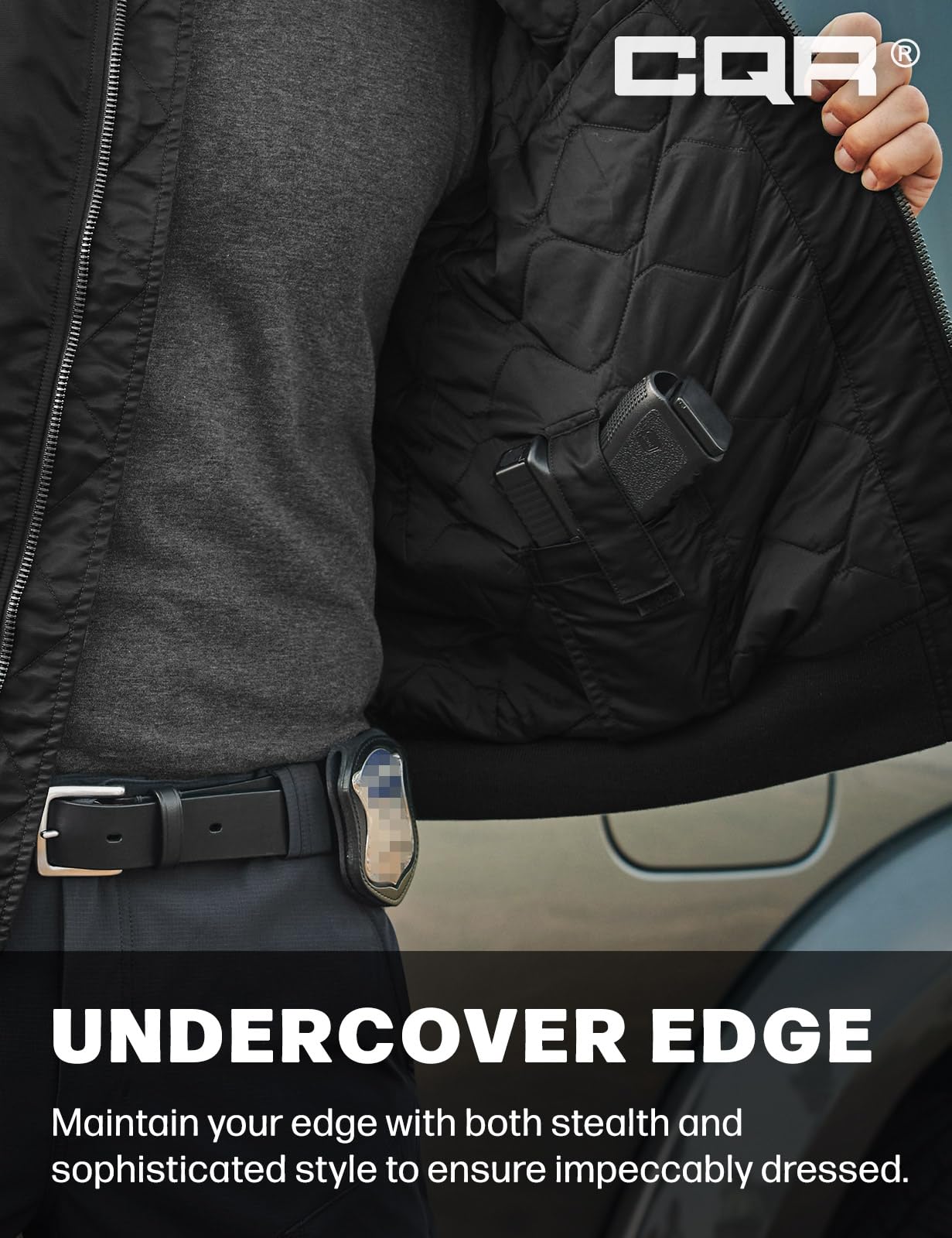 CQR Men's Casual Bomber Jacket, Outdoor Fall/Winter Zip-Up Windbreaker, Water Resistant Padded MA-1 Flight Jacket with Pocket, Watcher Black, Medium