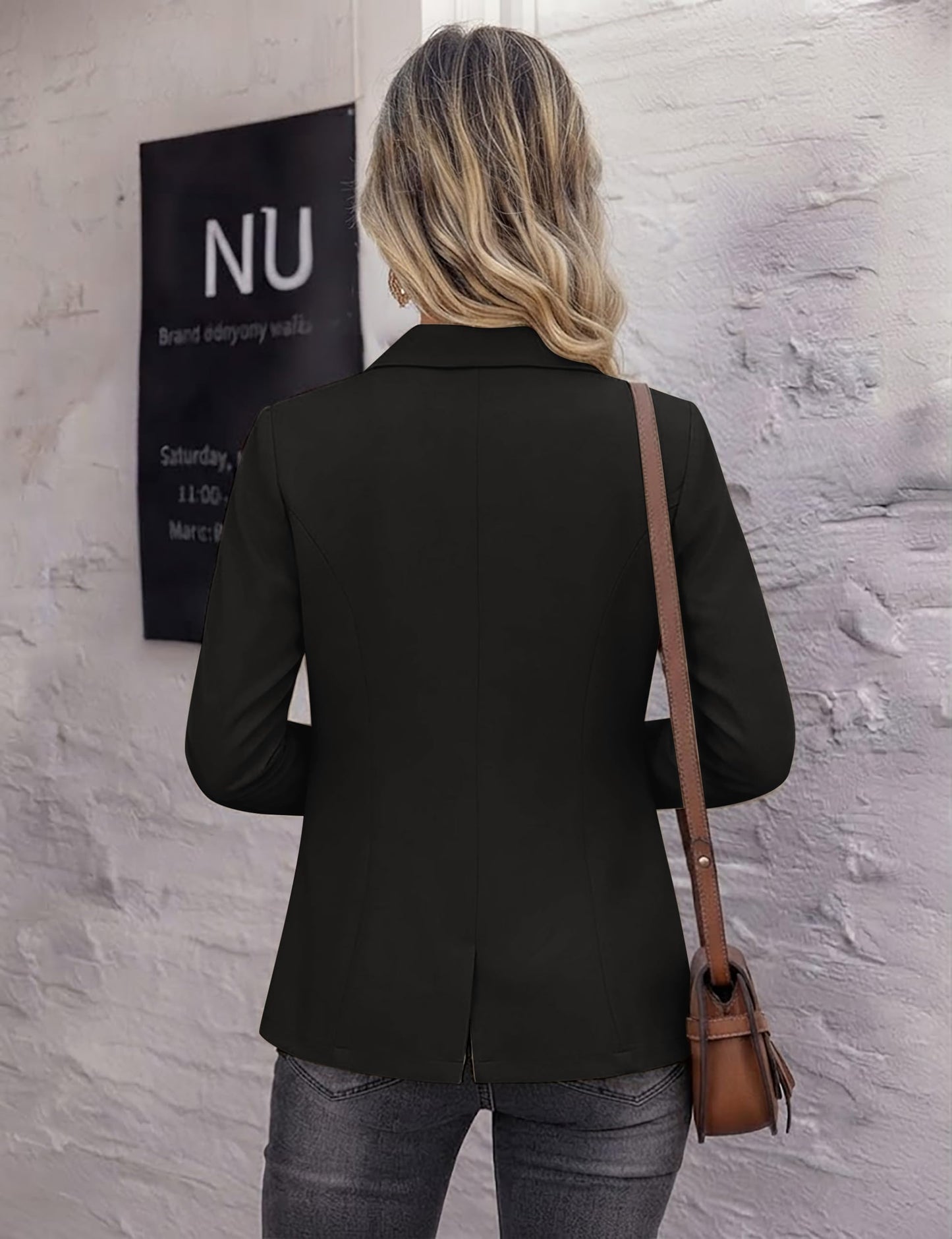 Othyroce Women’s Long Sleeve Blazer Jacket – Lightweight, Breathable, Stretchy Work & Casual Coat with Pockets Black-M