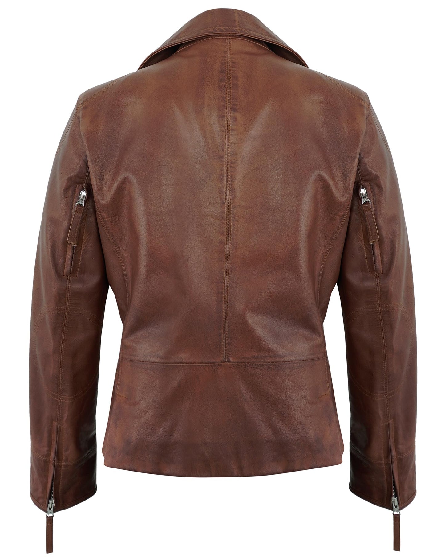 UrbanFocal Real Lambskin Brown Leather Jacket Women - Asymmetrical Style Womens Leather Jackets | [101006306] Cognac Ramsy, 2XL