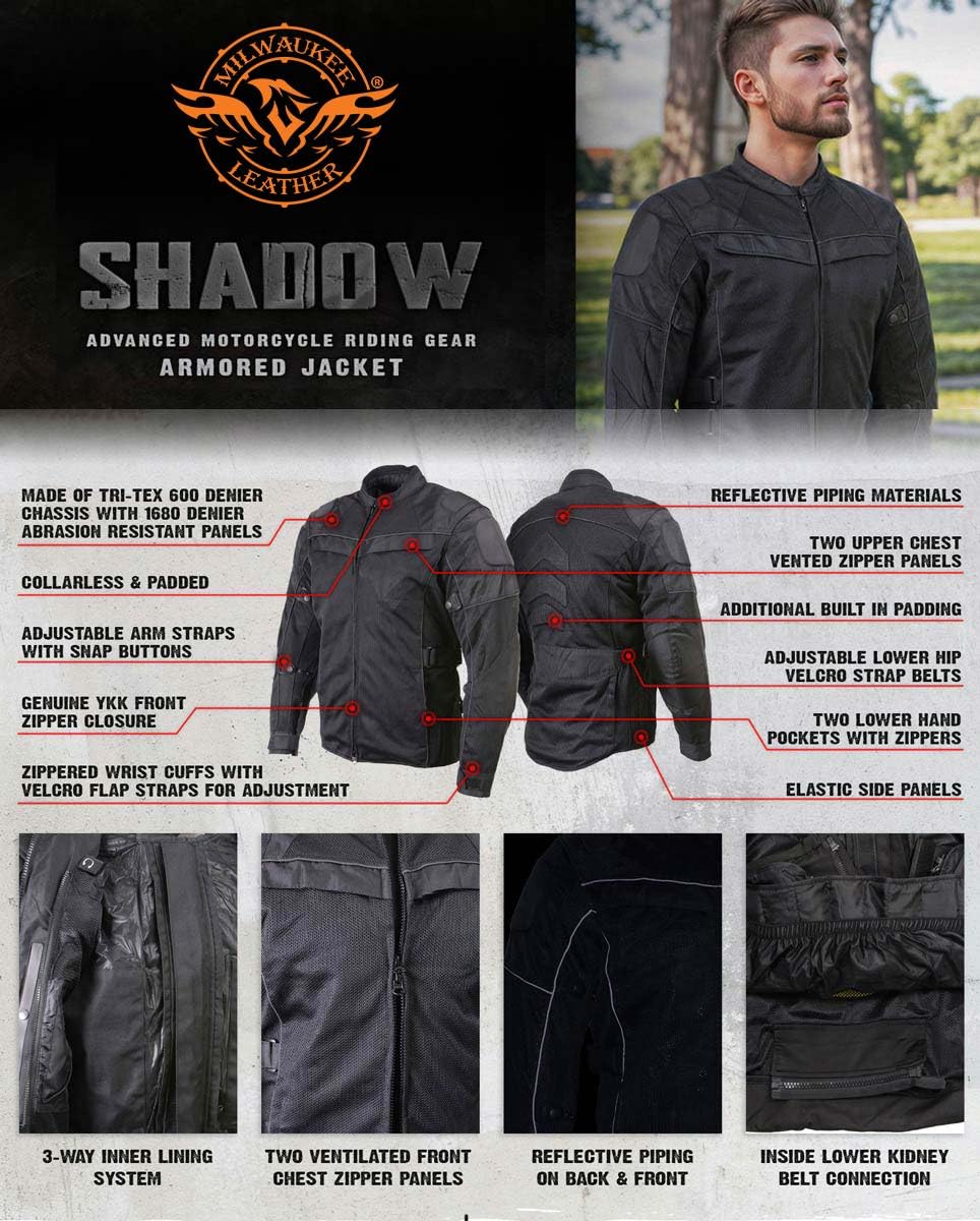 Milwaukee Leather Men’s CE Armored All-Season Motorcycle Jacket - Protective Textile Racer Design - X-Large