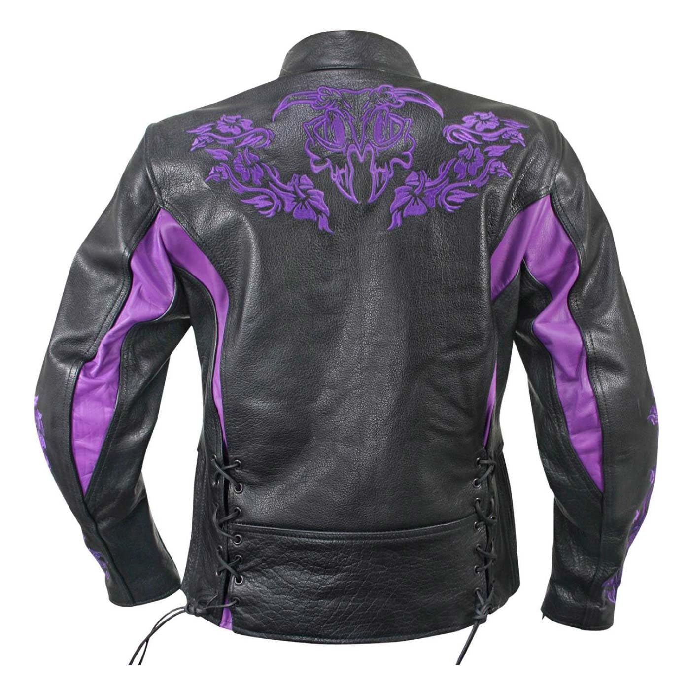 Milwaukee Leather LKL27002 Women's Premium Black and Purple Leather Embroidered Jacket with CE Armor Protection - X-Large