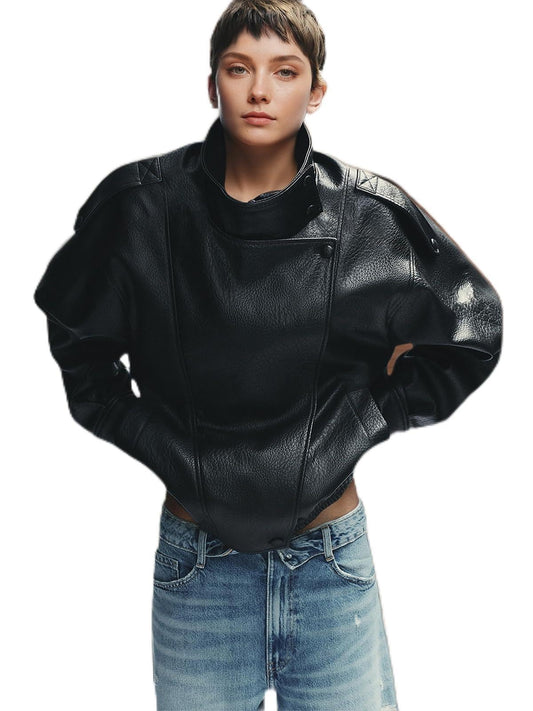 RANTAR Leather Jacket Women Black Motorcycle Biker Jacket Asymmetric Zipper Classic Outerwear Coat for Women(Black,L)